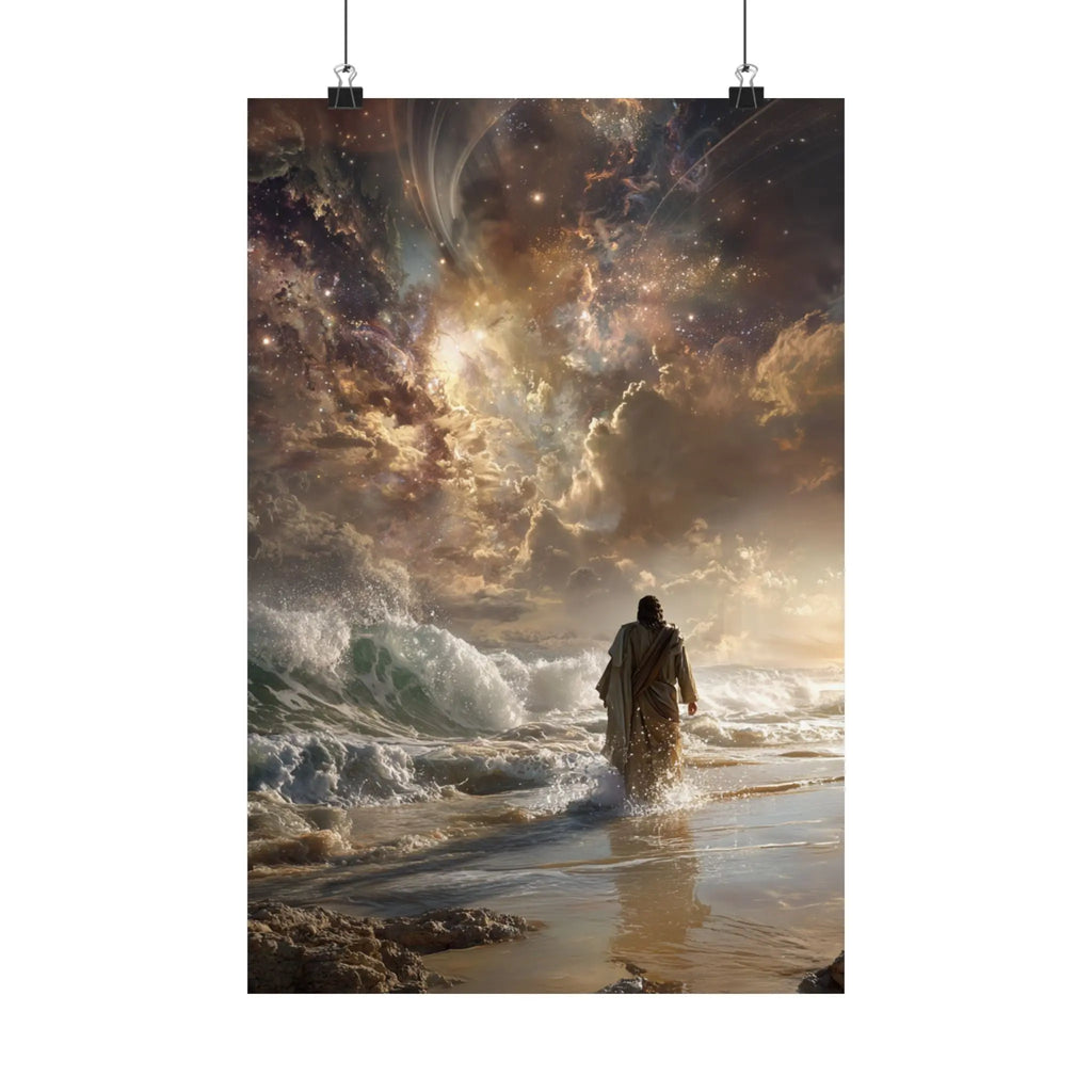 Satin Poster — Stormy Seascape with Jesus (210gsm) Printify