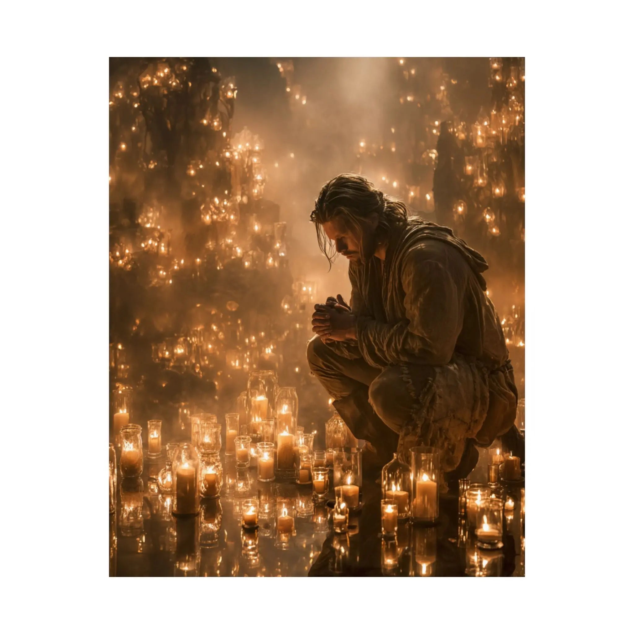 Satin Poster — Reflective Candlelight Prayer Wall Art Printify
