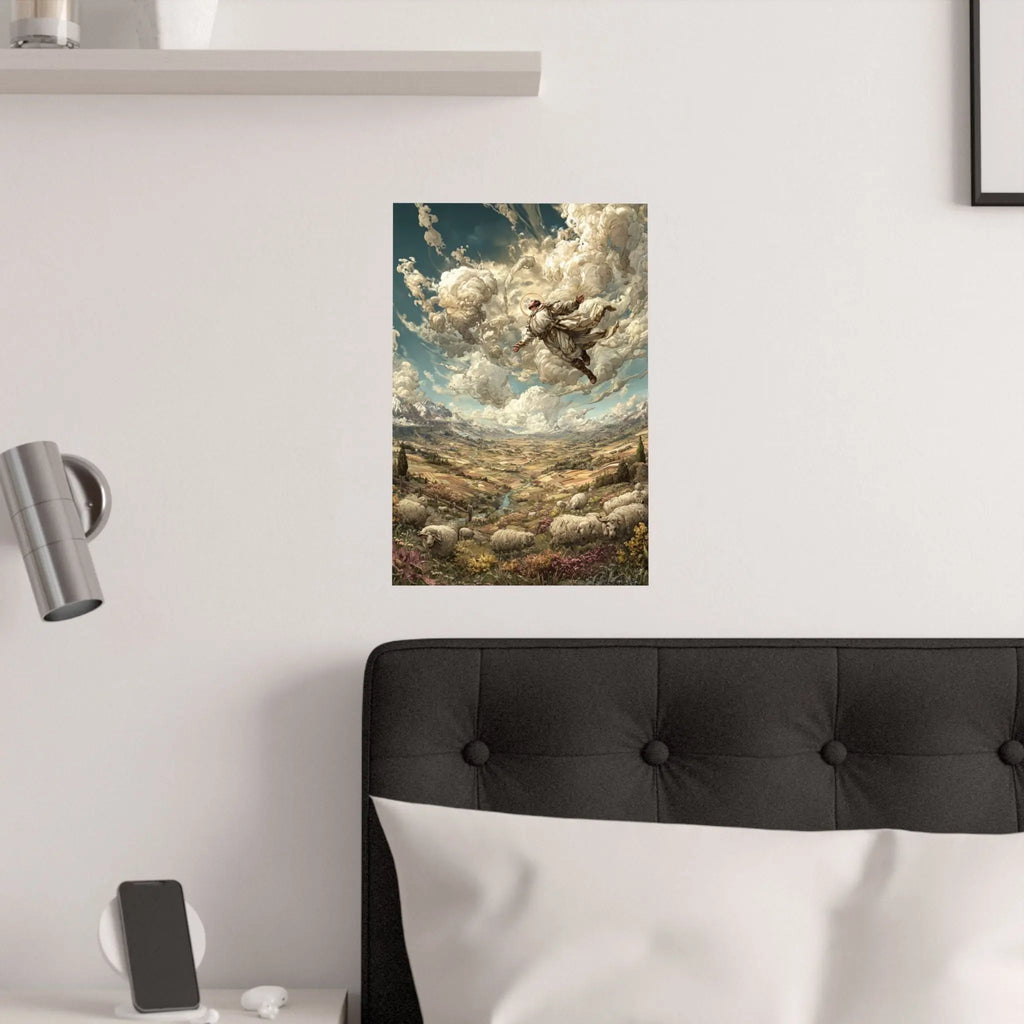 Satin Poster — Shepherd Ascending Fantasy Landscape Print (210gsm) Printify