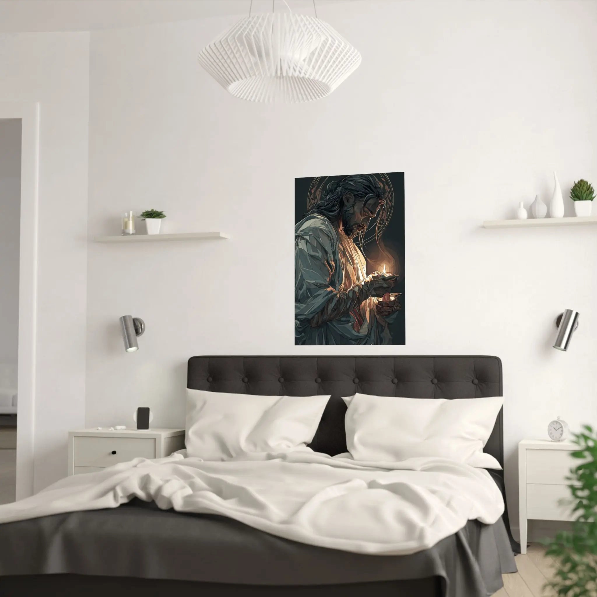 Satin Poster — Devotional Jesus Holding Candlelight (210gsm) Printify