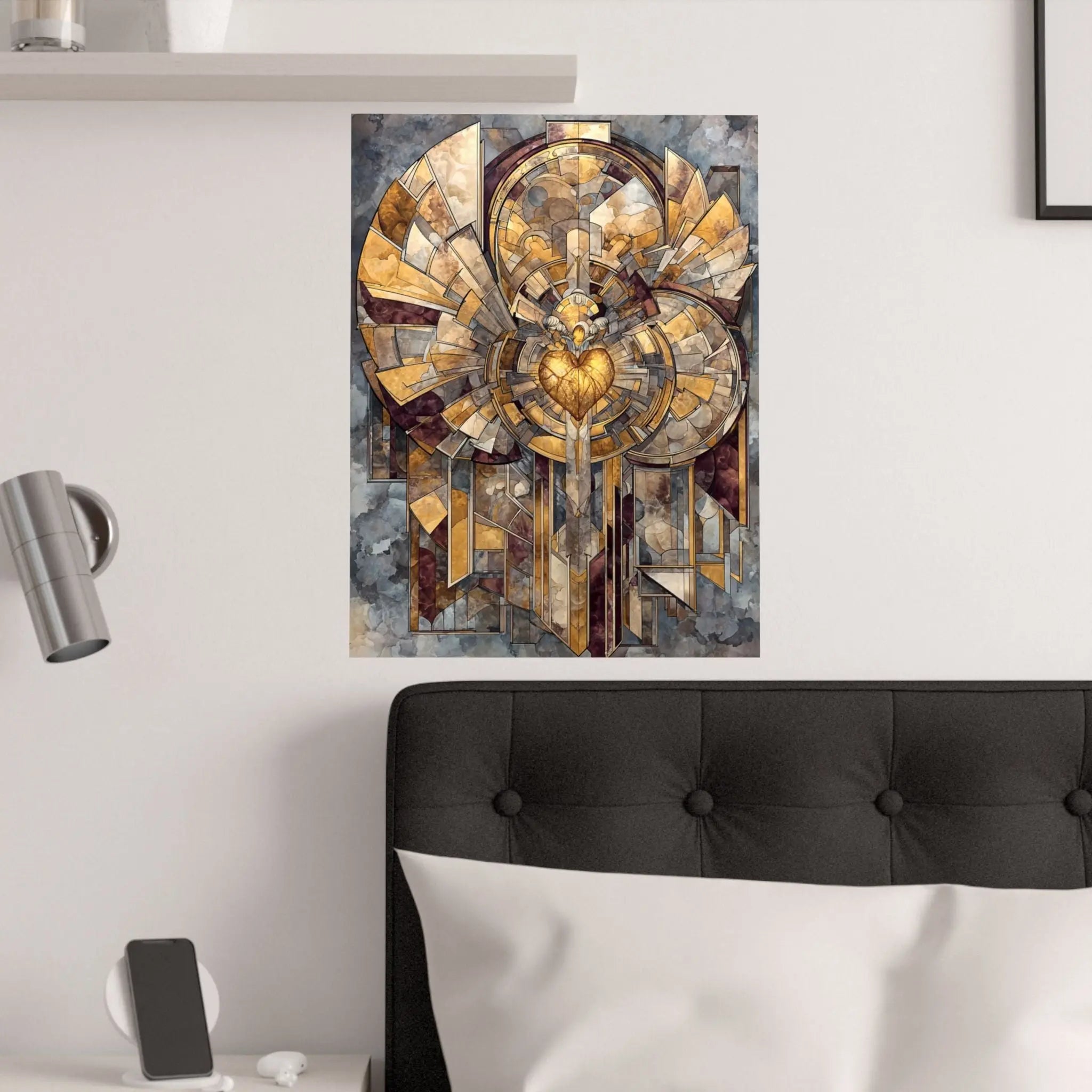 Satin Poster — Golden Sacred Heart Stained-Glass Art Print Printify