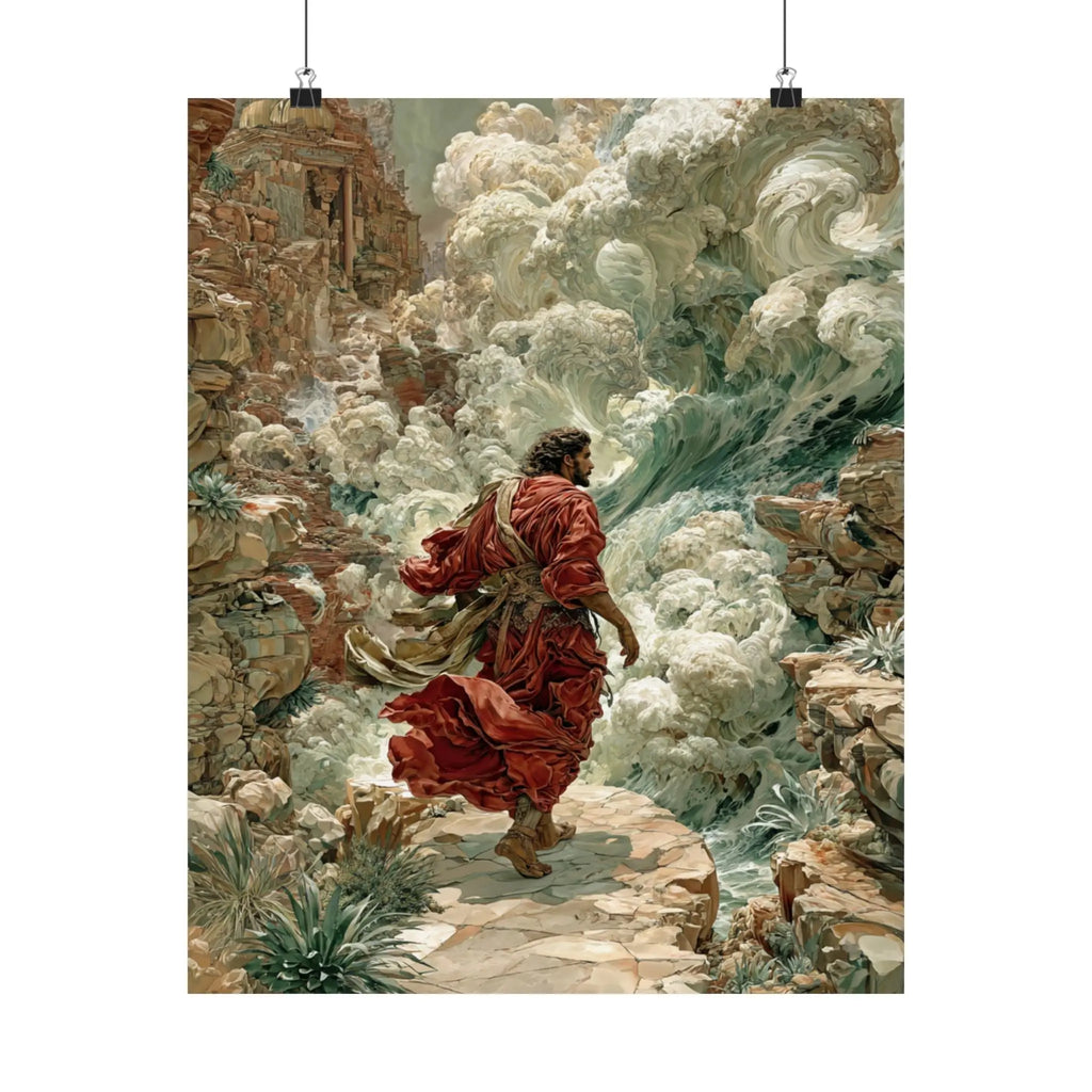 Satin Poster – Dramatic Biblical Parting of the Red Sea Art Print Printify