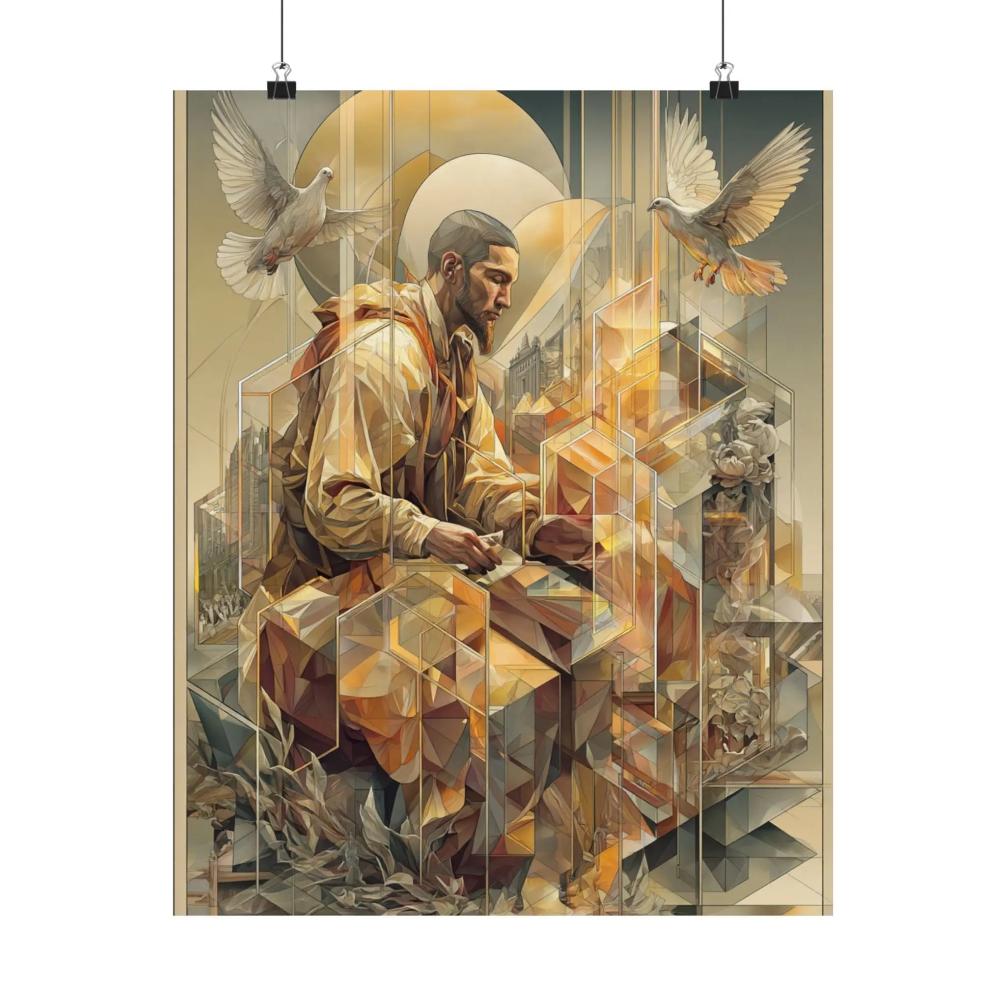 Satin Poster — Meditative Geometric Musician Art Print Printify
