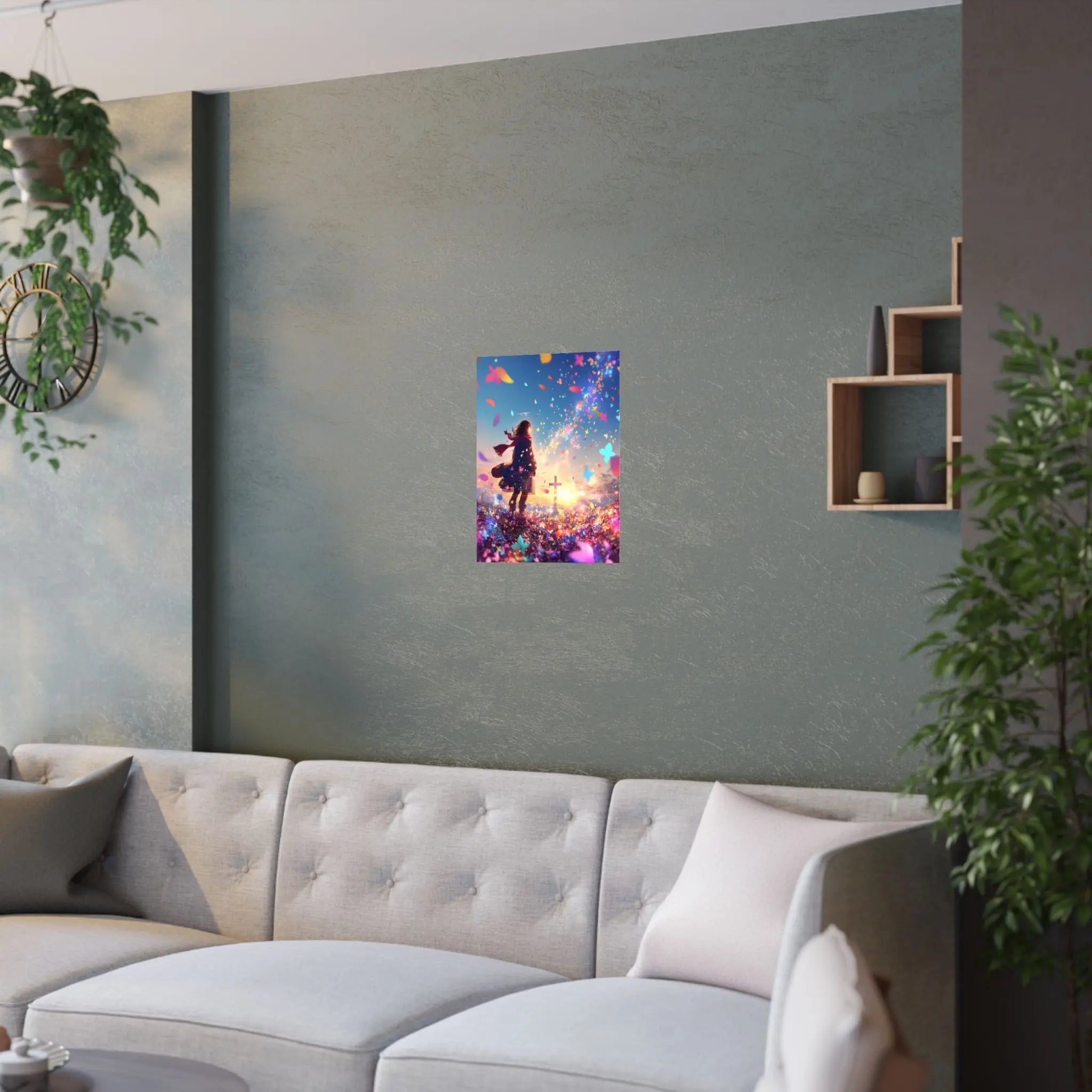 Satin Poster — Dreamscape Girl with Butterflies (210gsm Satin Print) Printify