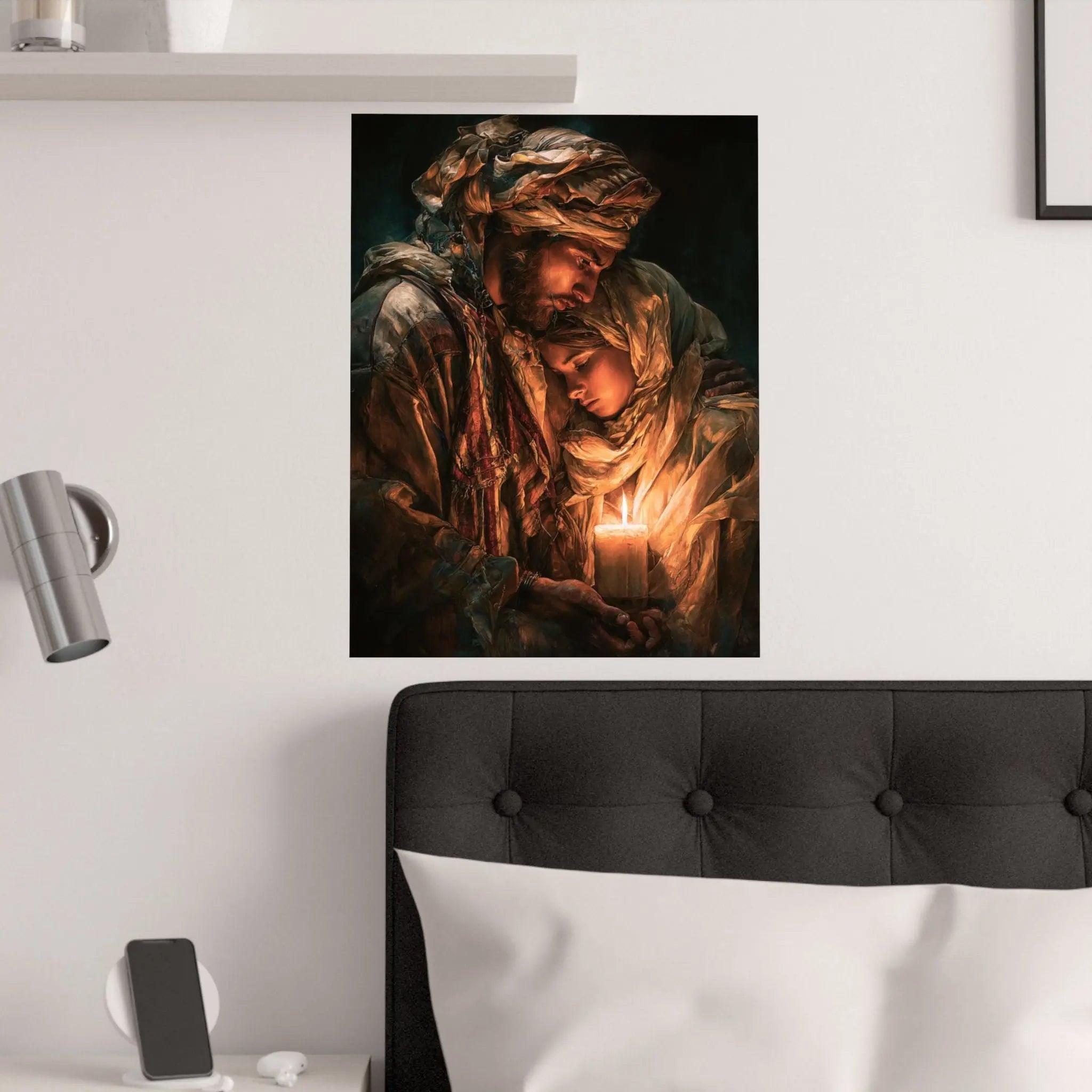 Satin Poster — Warm Candlelit Nativity Portrait (210gsm) Printify