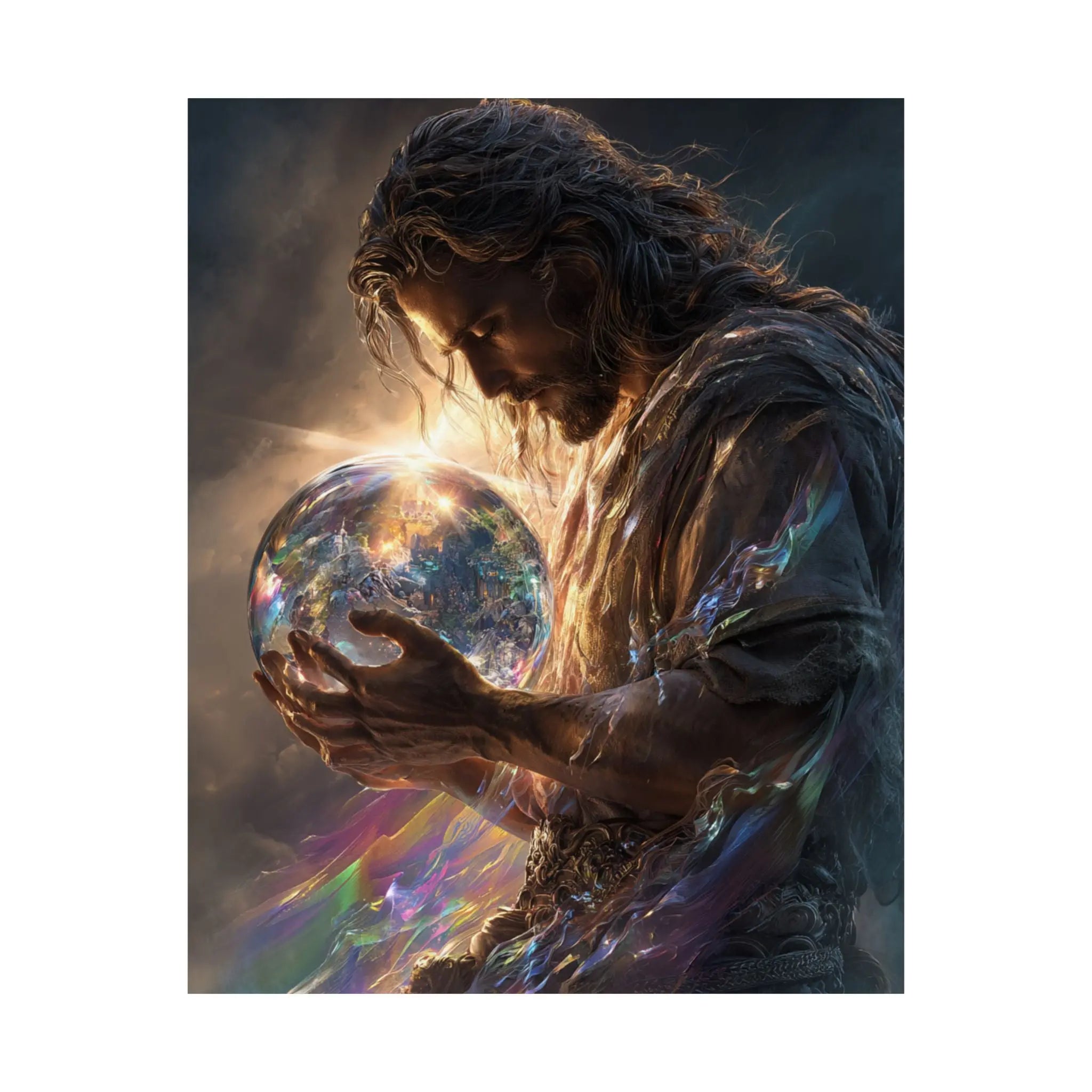 Satin Poster — Jesus Guardian of the World Fantasy Art Print Printify