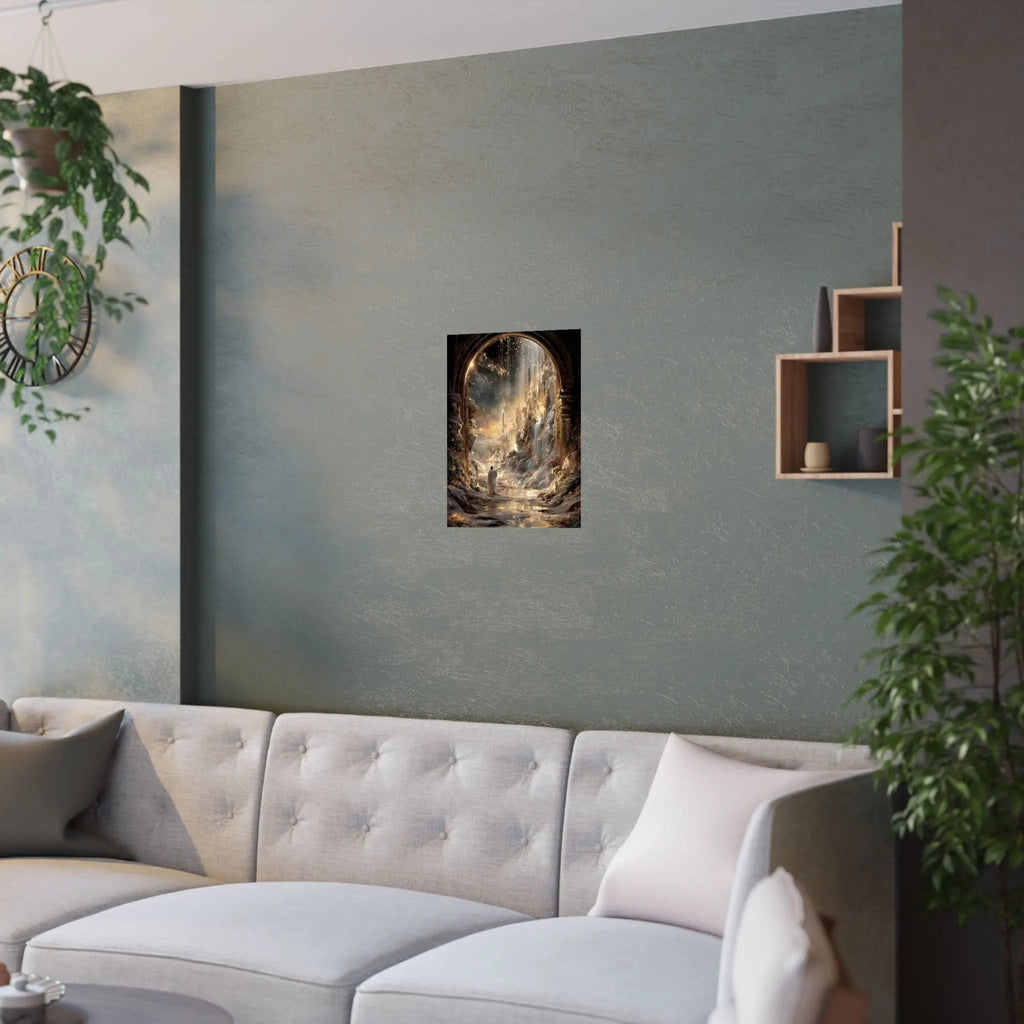 Celestial Gateway Satin Poster — Ethereal Golden Landscape Wall Art Printify