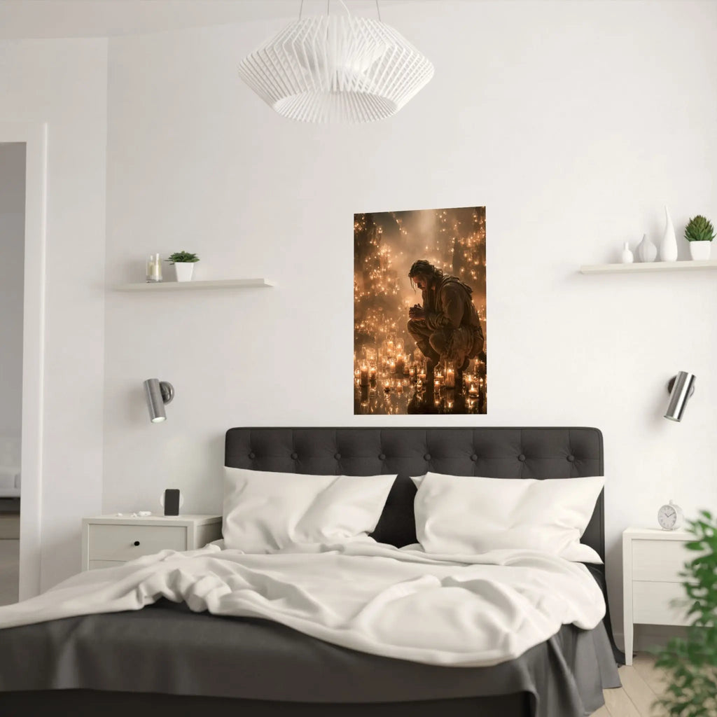 Satin Poster — Reflective Candlelight Prayer Wall Art Printify