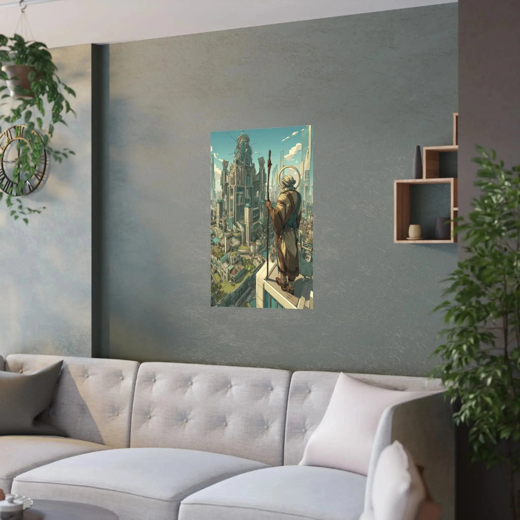 Satin Poster — City Sentinel Fantasy Art Print (210gsm) Printify