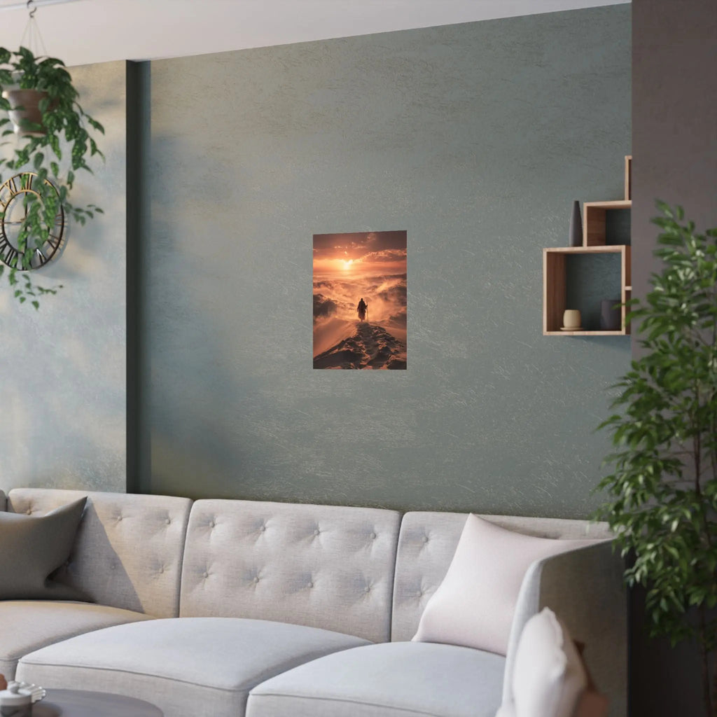 Desert Wanderer Satin Poster — Dramatic Sunset Silhouette Wall Art Printify