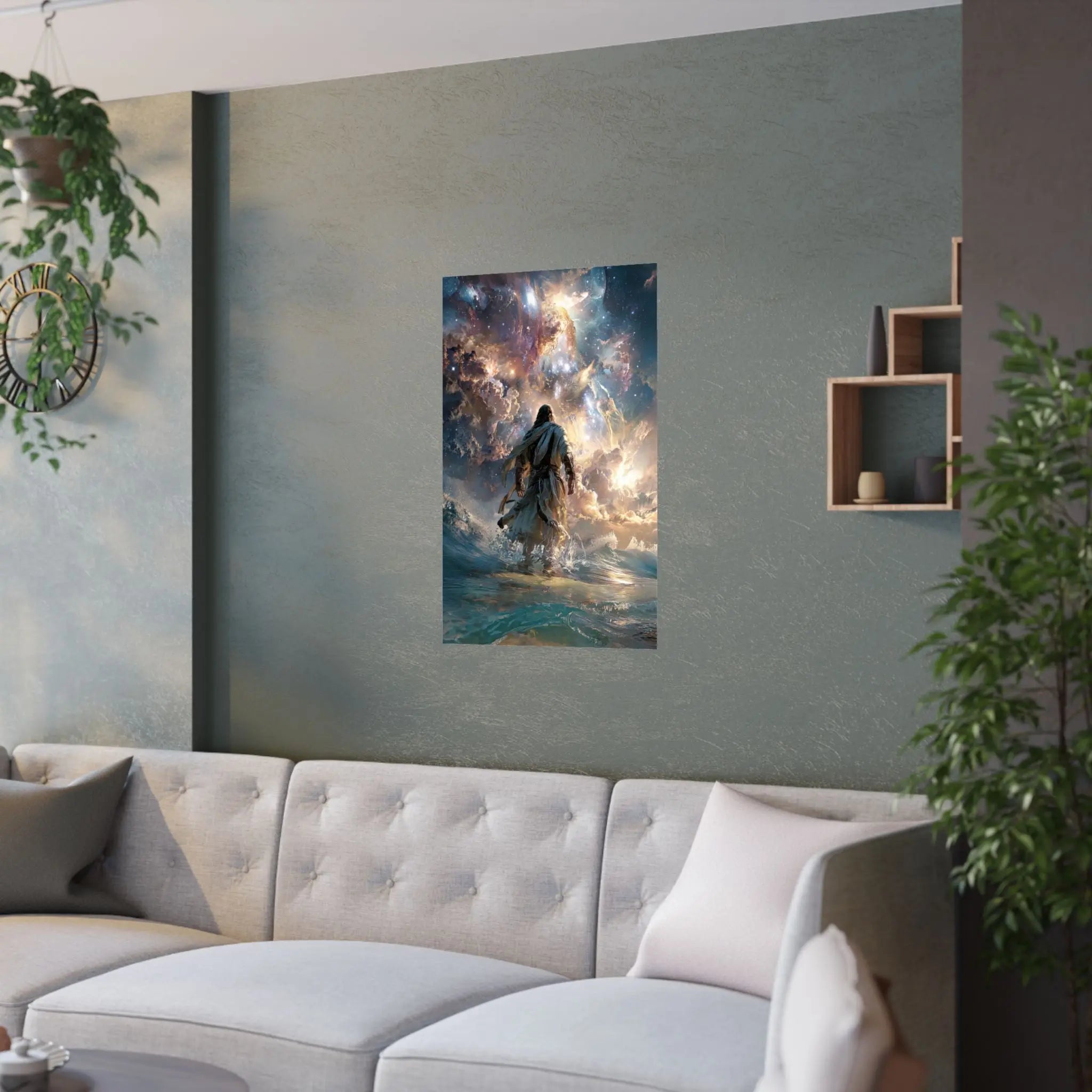 Religious Satin Poster — 'Walking on Water' Inspirational Wall Art Printify