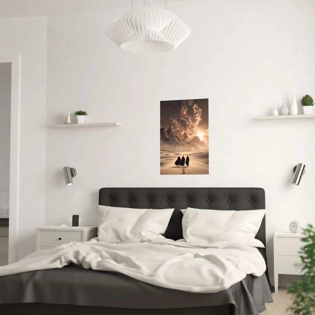 Satin Poster — Desert Pilgrims Fantasy Landscape Art Print Printify