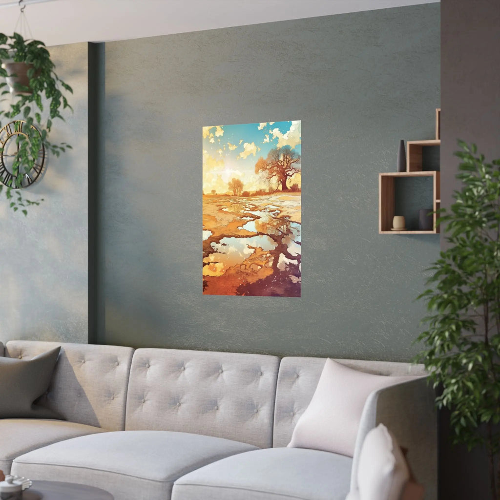 Satin Poster — Golden Sunset Landscape Art Print Printify