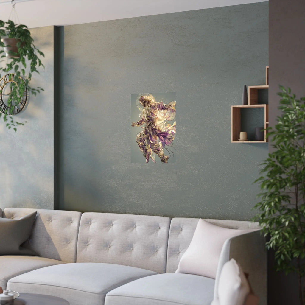 Jesus Christ Satin Poster — Ethereal Gold & Purple Religious Wall Art Printify