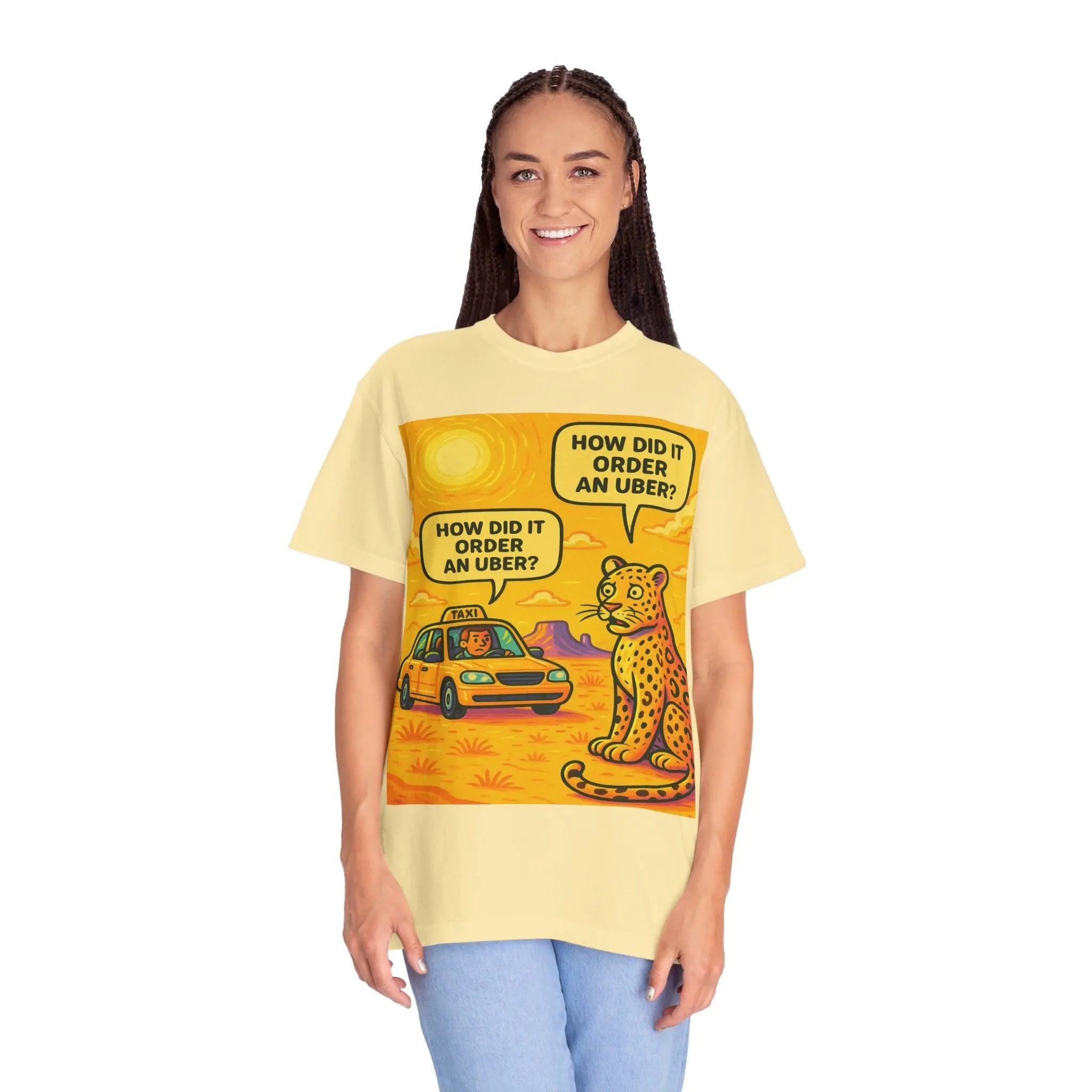 Humorous Unisex Garment-Dyed T-shirt - 'How Did It Order an Uber?' Printify