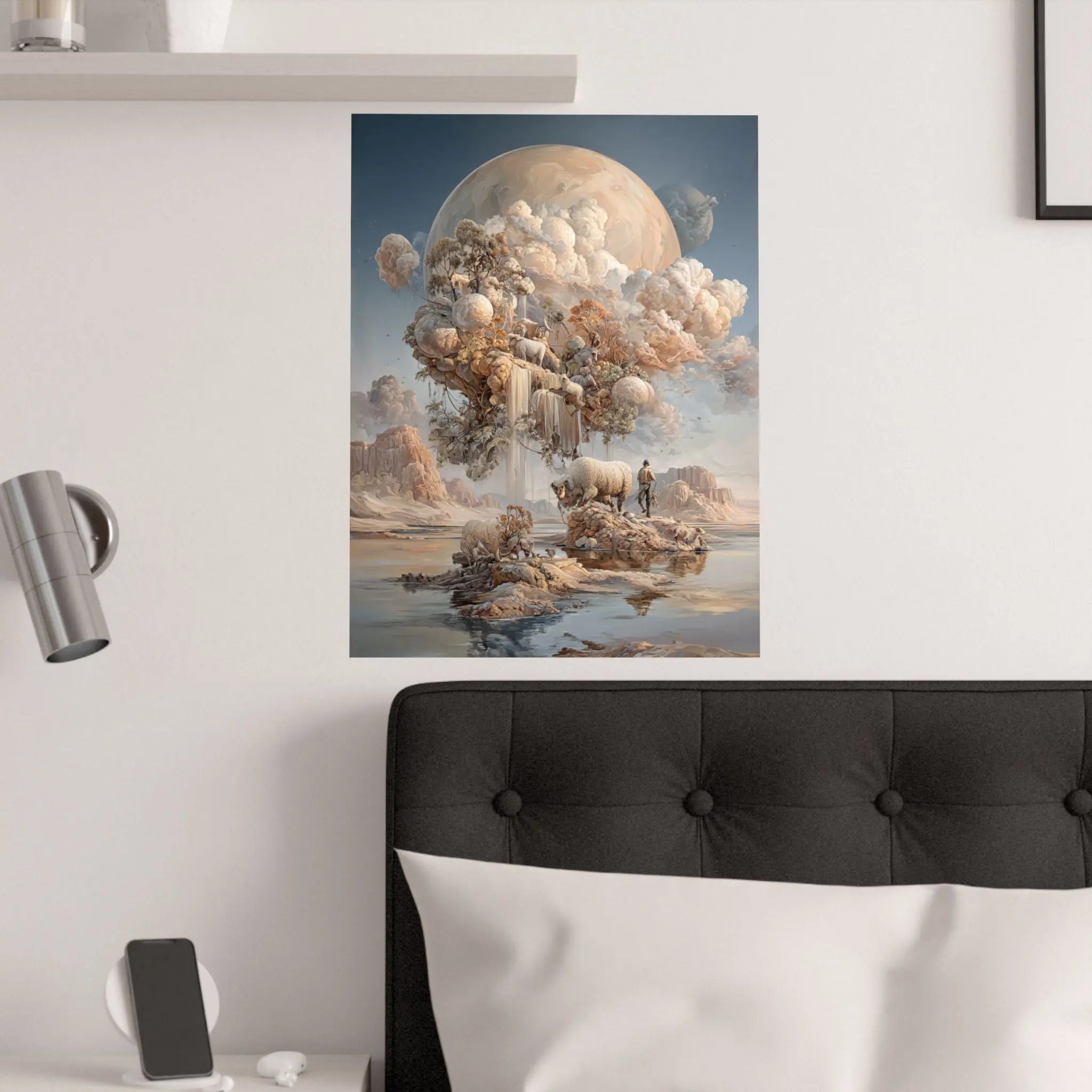 Dreamscape Moon Poster — Surreal Pastel Landscape Art Print Printify