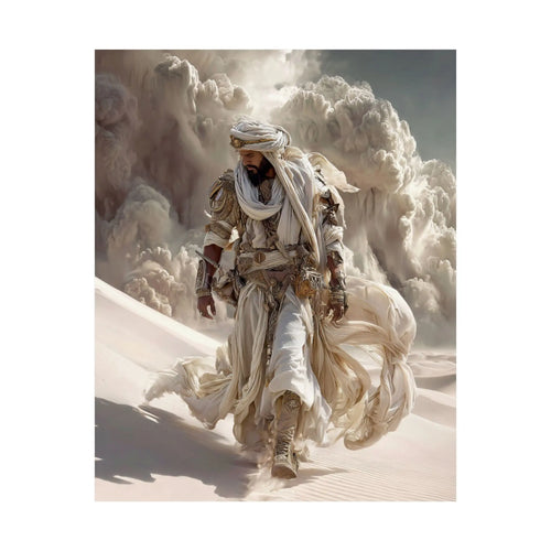 Desert Nomad Satin Poster — Dramatic Middle Eastern Wanderer Art Print Printify