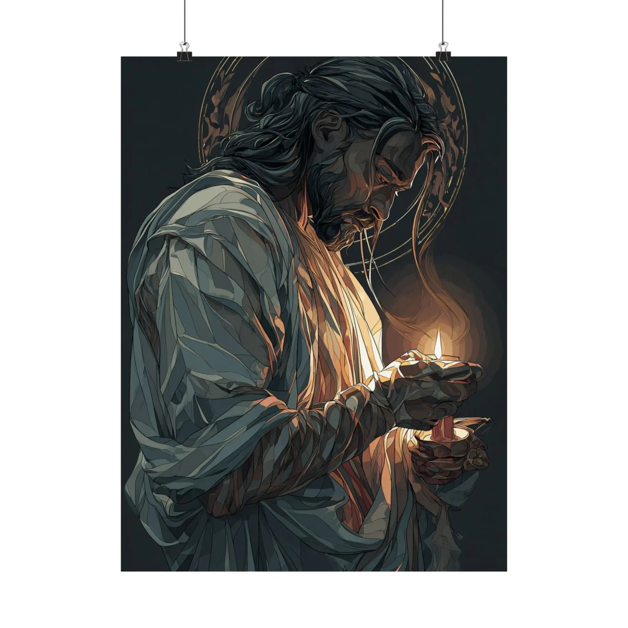 Satin Poster — Devotional Jesus Holding Candlelight (210gsm) Printify