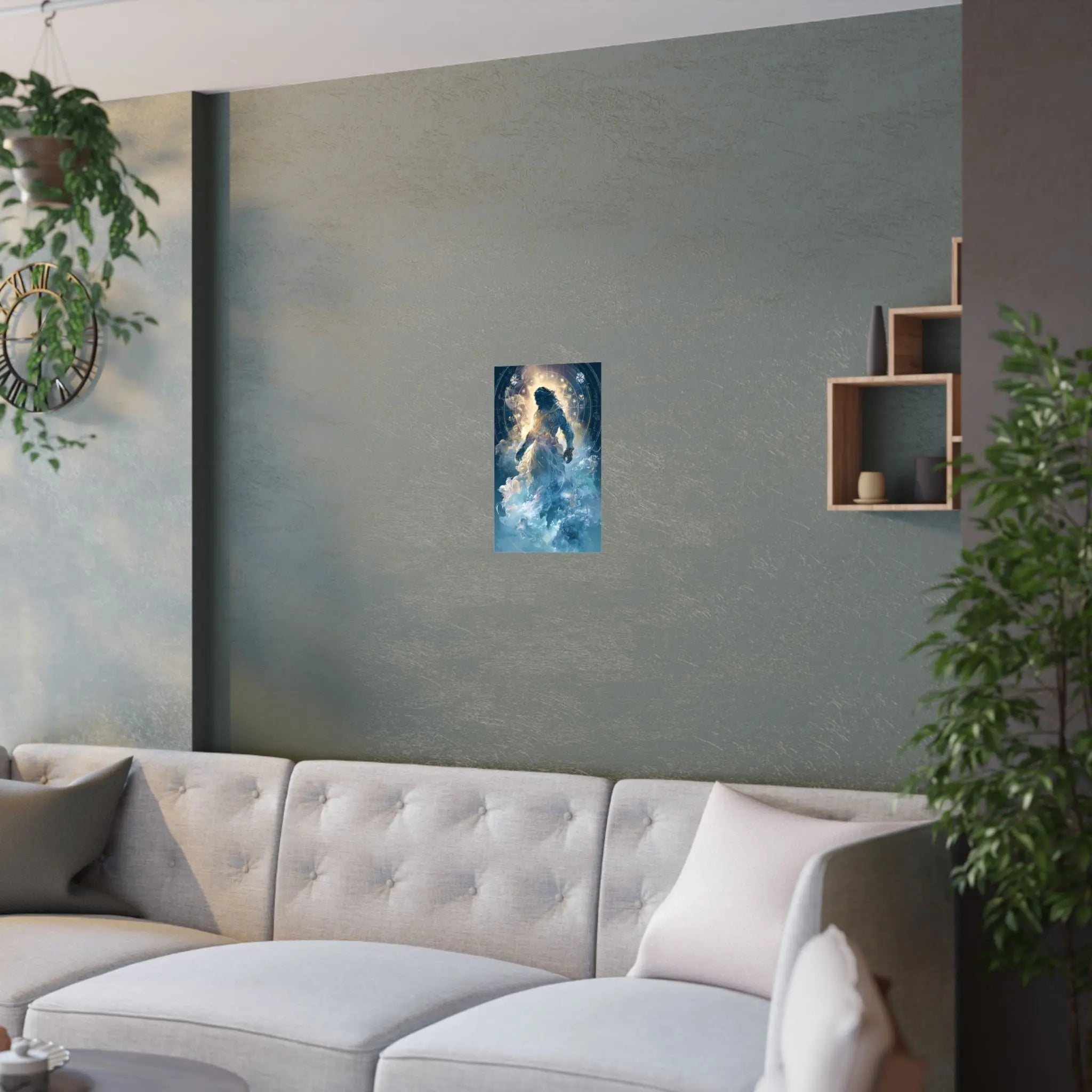 Celestial Guardian Poster — Ethereal God figure Satin Wall Art Printify
