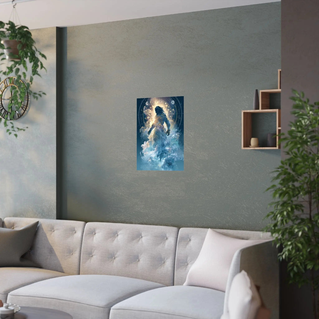 Celestial Guardian Poster — Ethereal God figure Satin Wall Art Printify