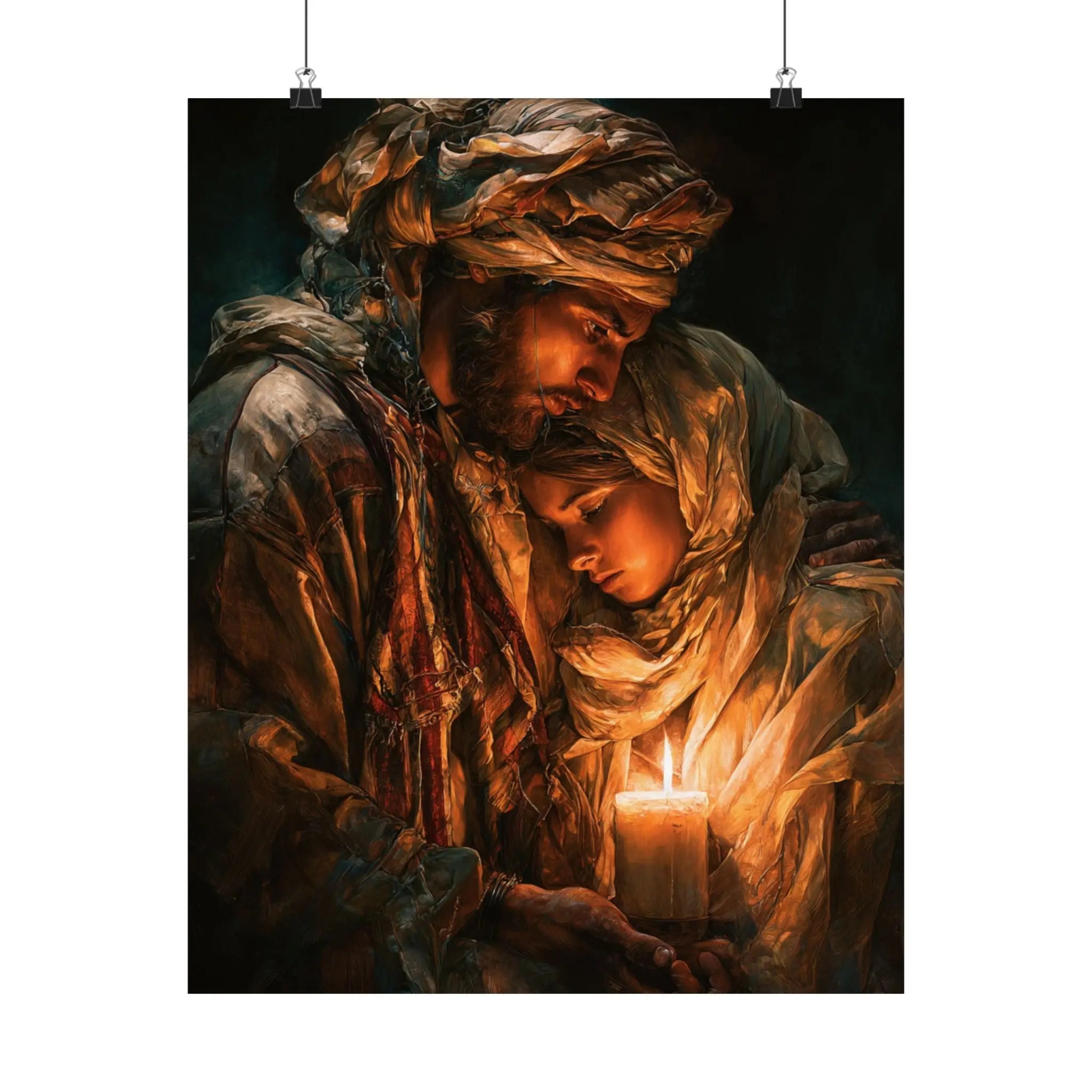 Satin Poster — Warm Candlelit Nativity Portrait (210gsm) Printify