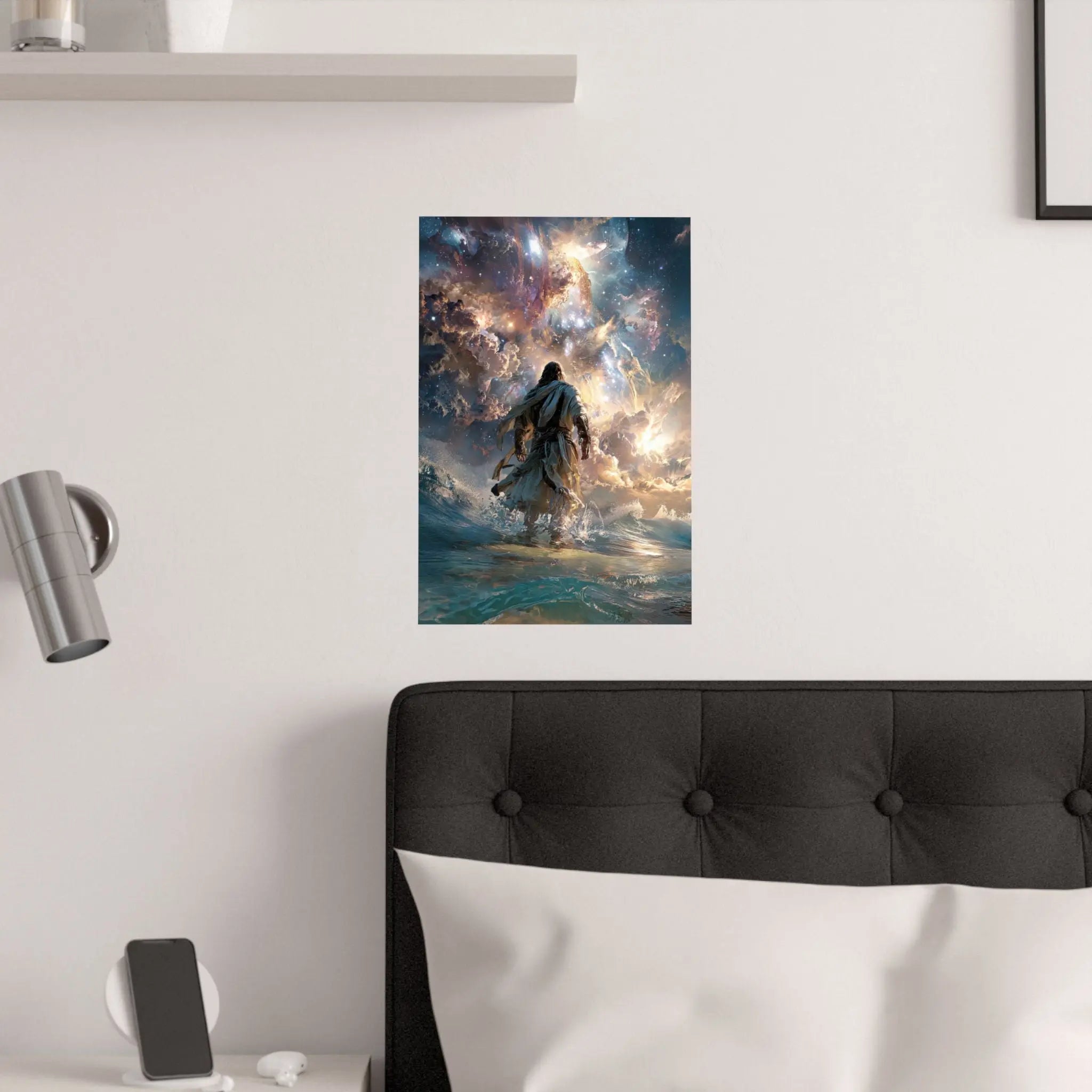 Religious Satin Poster — 'Walking on Water' Inspirational Wall Art Printify