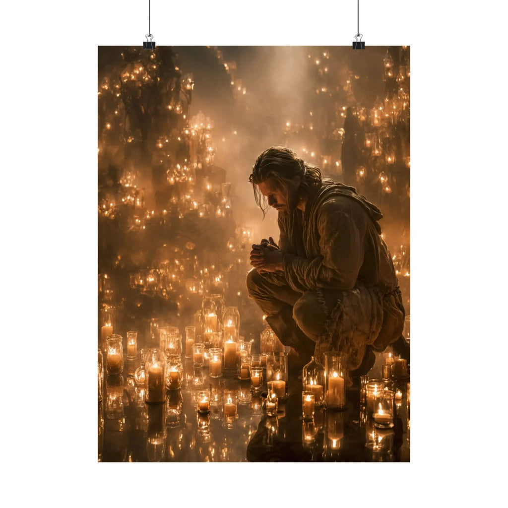 Satin Poster — Reflective Candlelight Prayer Wall Art Printify