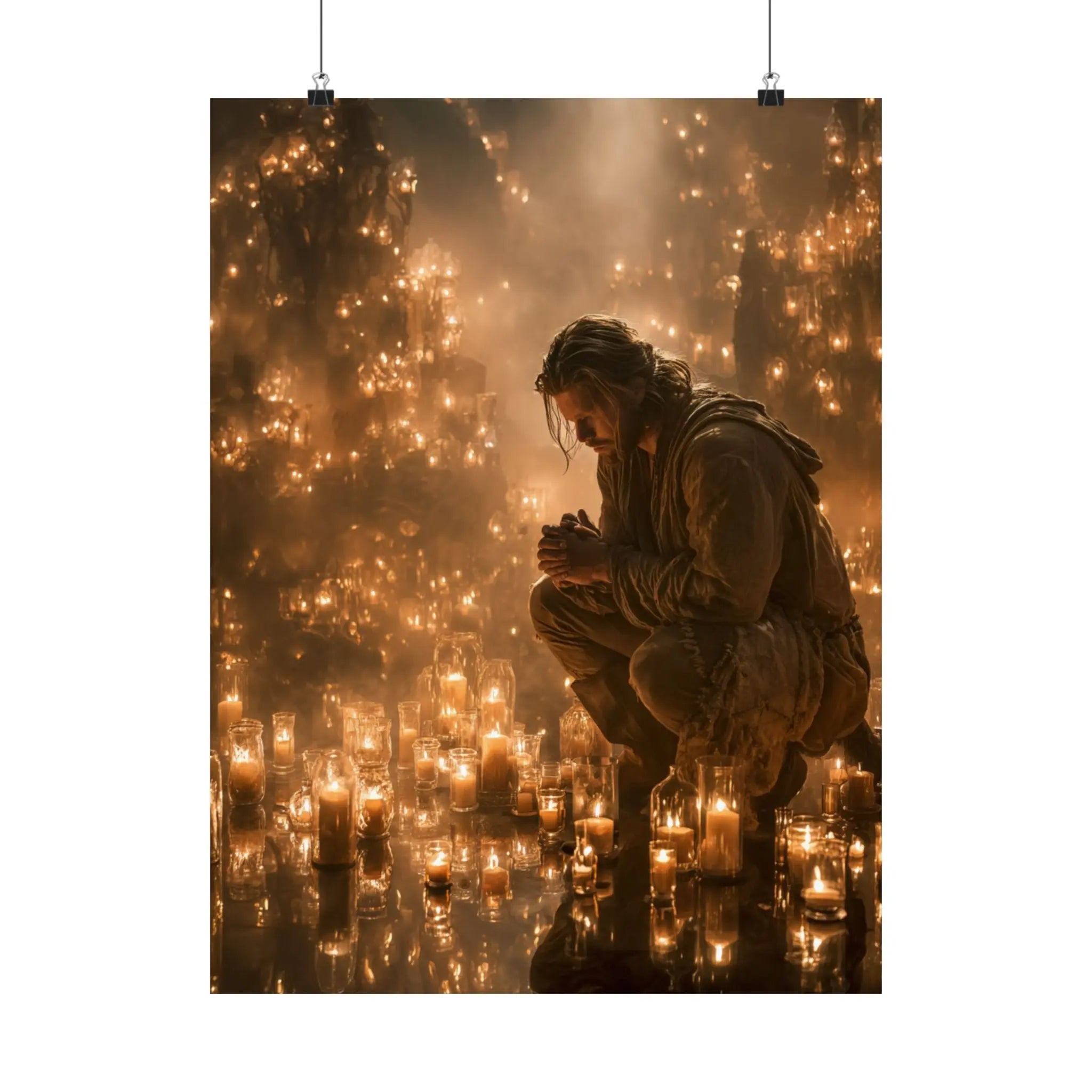 Satin Poster — Reflective Candlelight Prayer Wall Art Printify