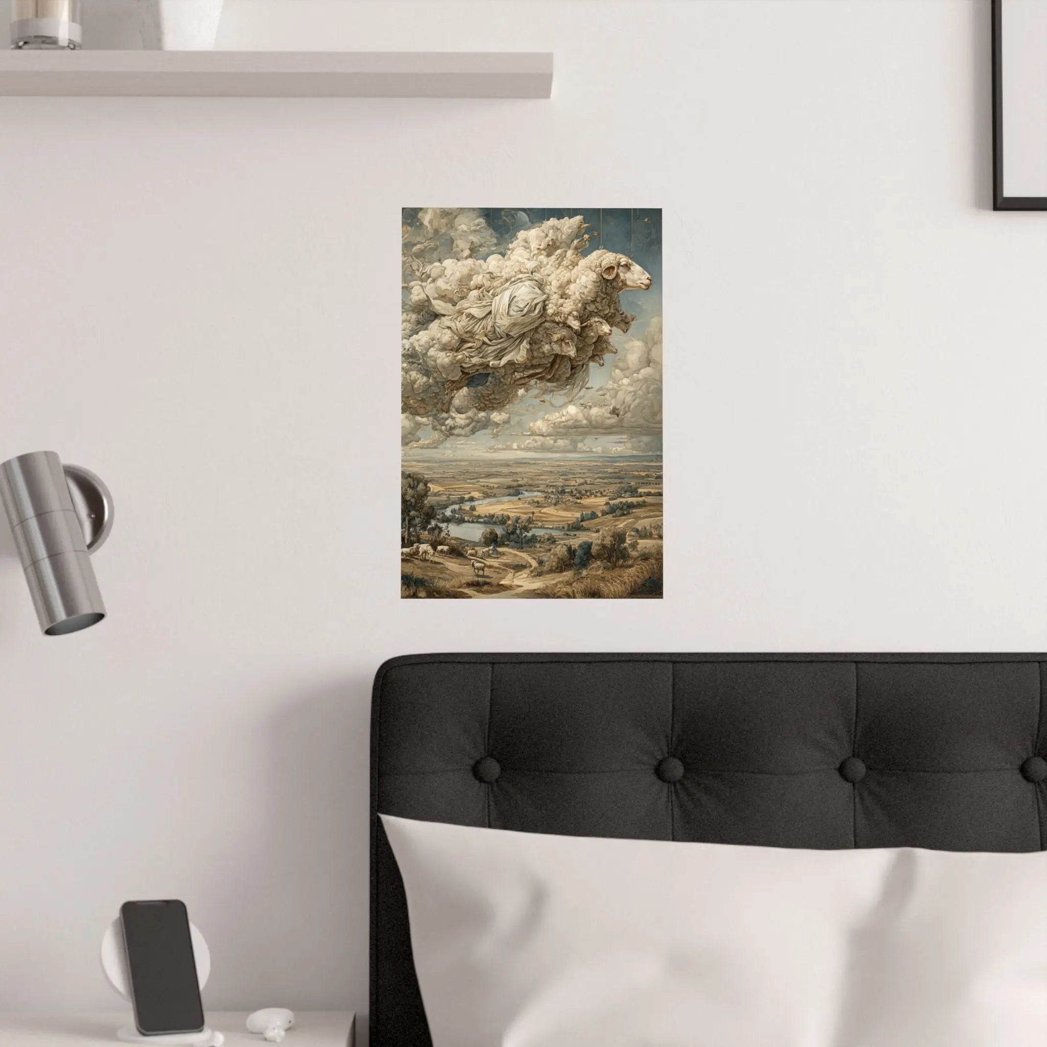 Surreal Cloud Sheep Satin Poster — Dreamscape Landscape Art Print Printify