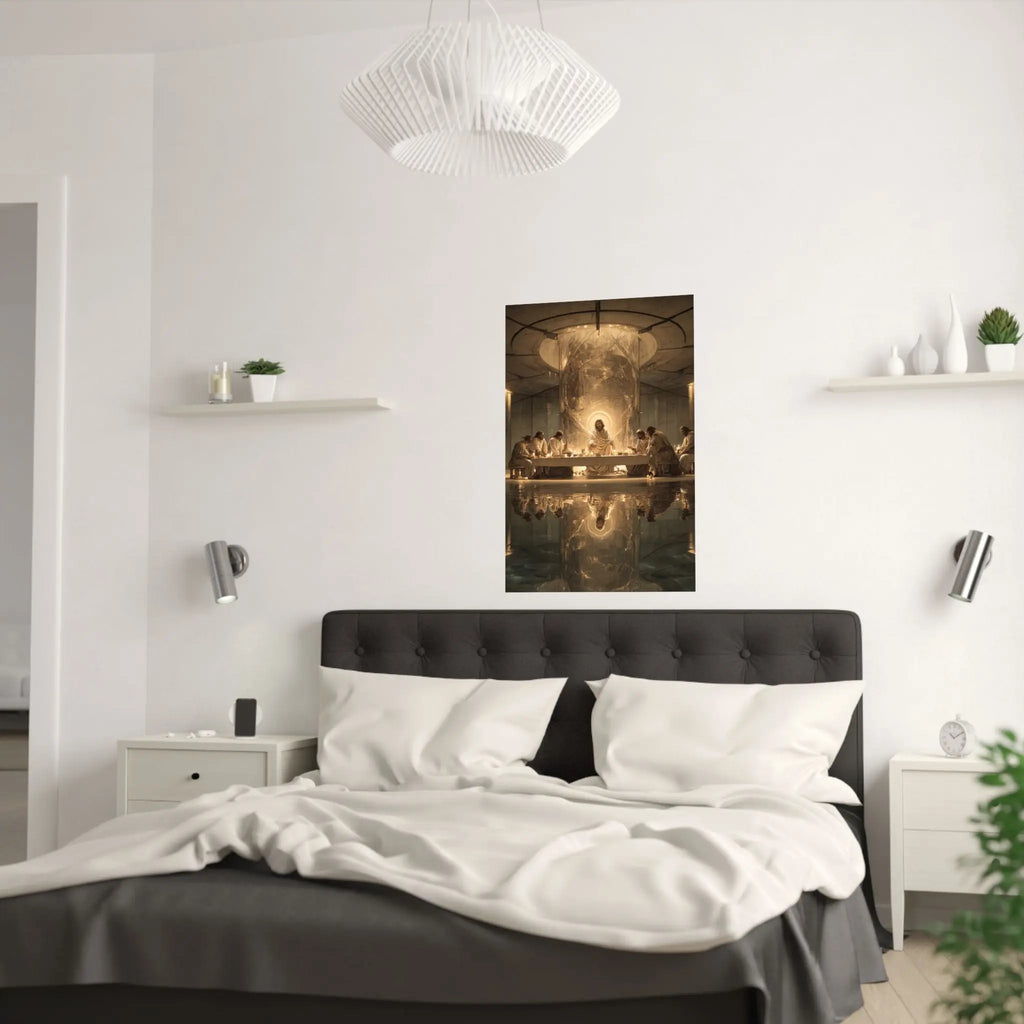 Satin Poster — Golden Last Supper Reflection Art Print (210gsm) Printify