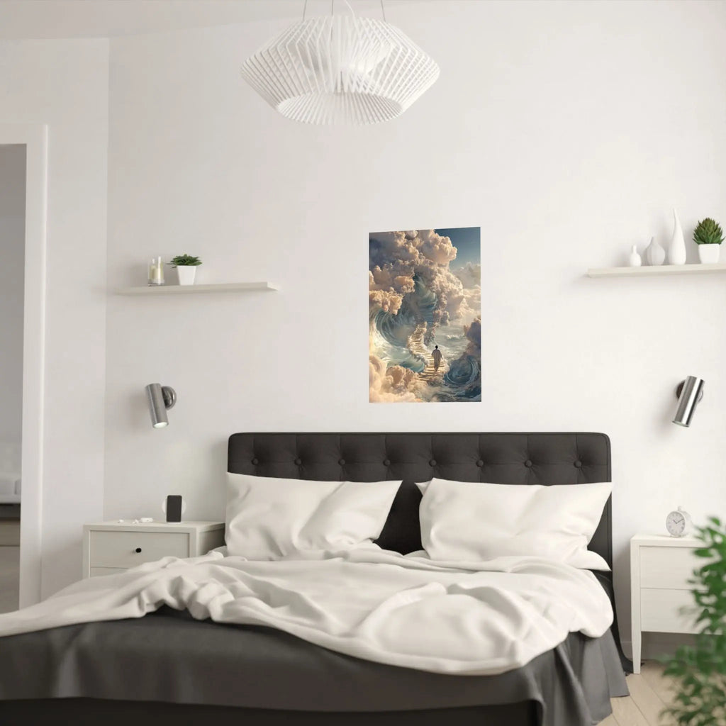 Satin Poster — Dreamy Stairway to the Clouds Wall Art Printify
