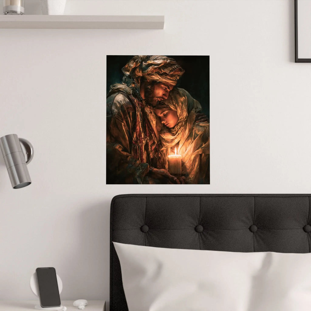 Satin Poster — Warm Candlelit Nativity Portrait (210gsm) Printify