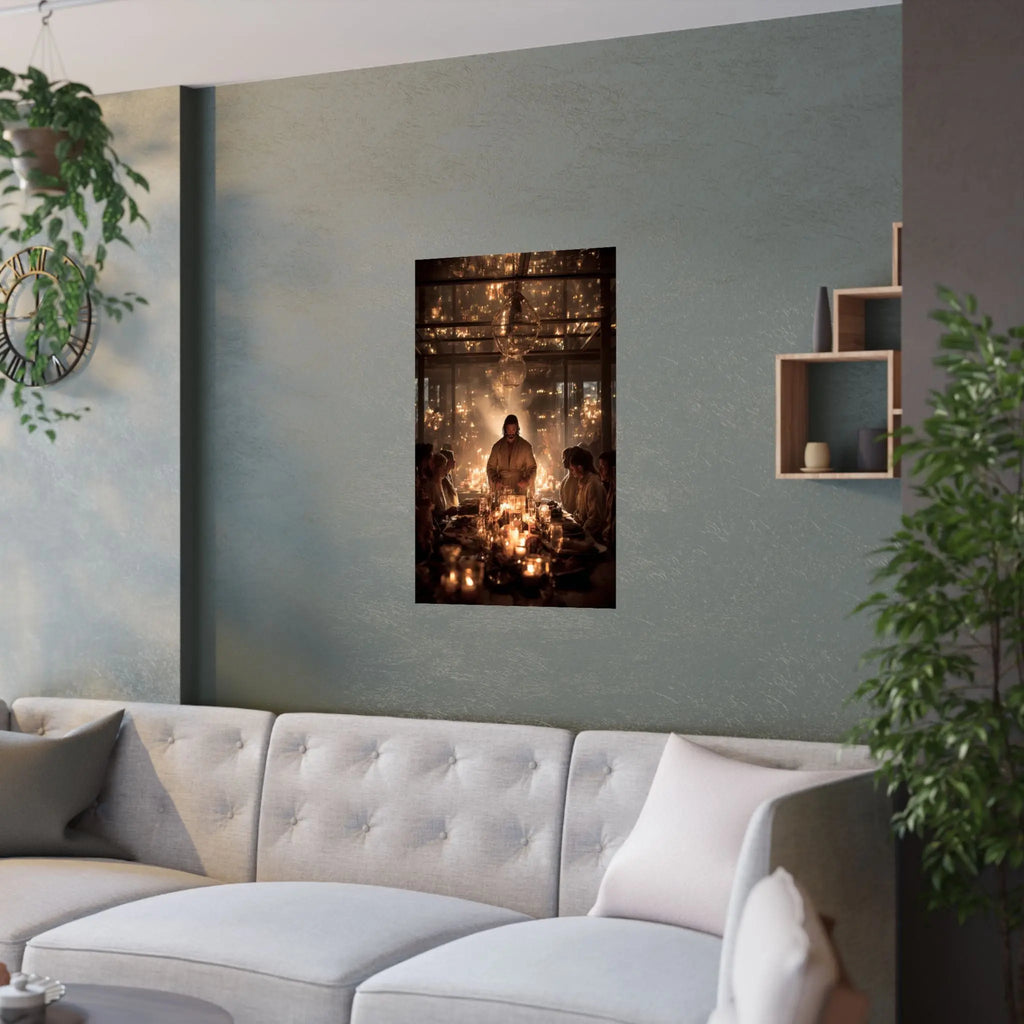 Satin Poster — Candlelit Dinner Scene Wall Art (210gsm) Printify
