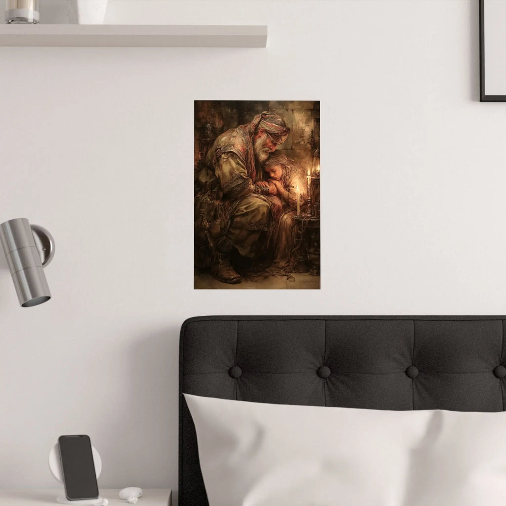Satin Poster — Warm Rustic Nativity Scene Art Print Printify