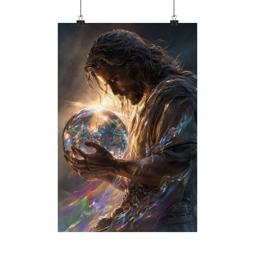 Satin Poster — Jesus Guardian of the World Fantasy Art Print Printify