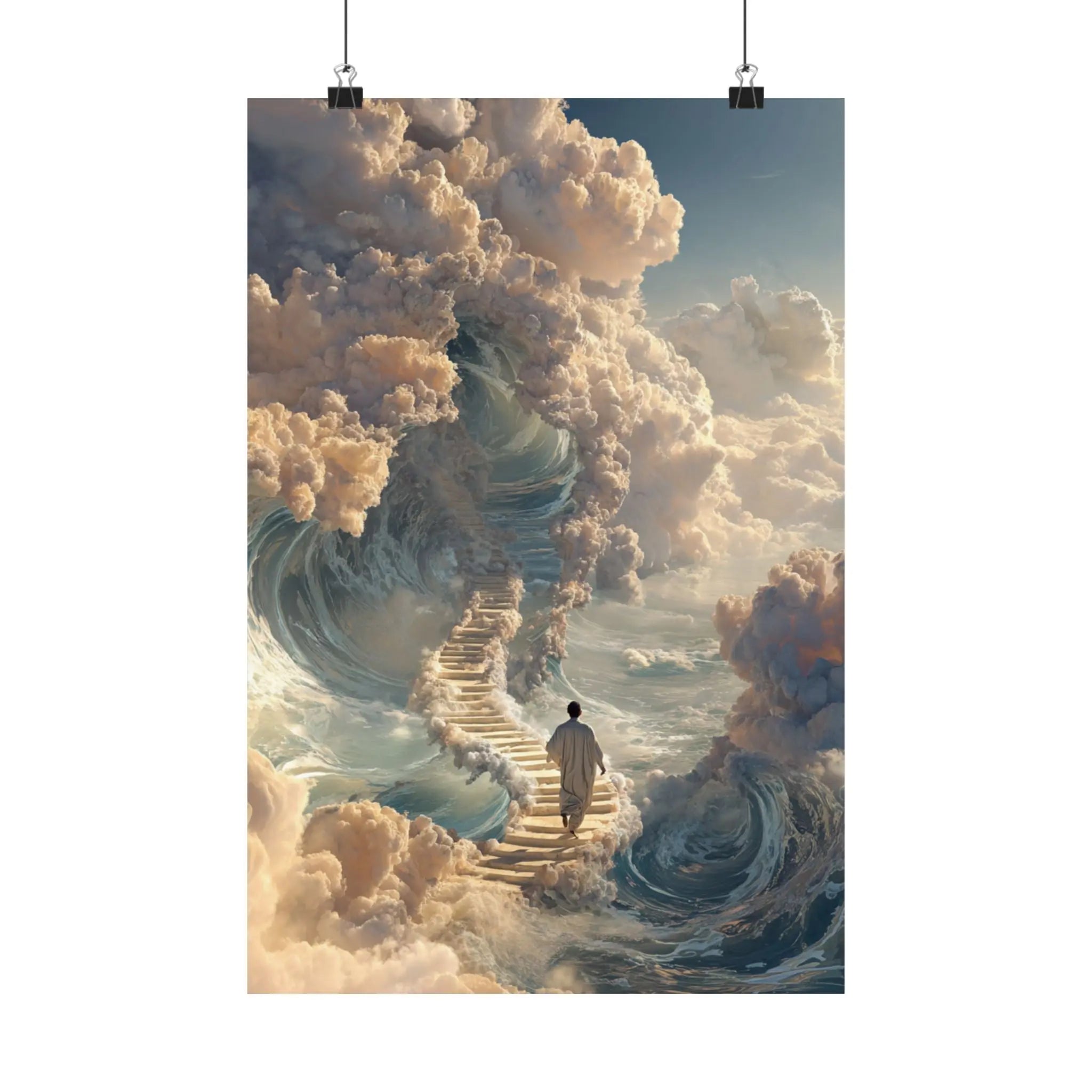 Satin Poster — Dreamy Stairway to the Clouds Wall Art Printify