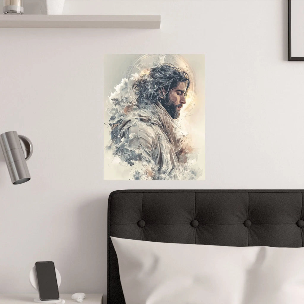 Satin Poster — Ethereal Jesus Portrait Art Print Printify