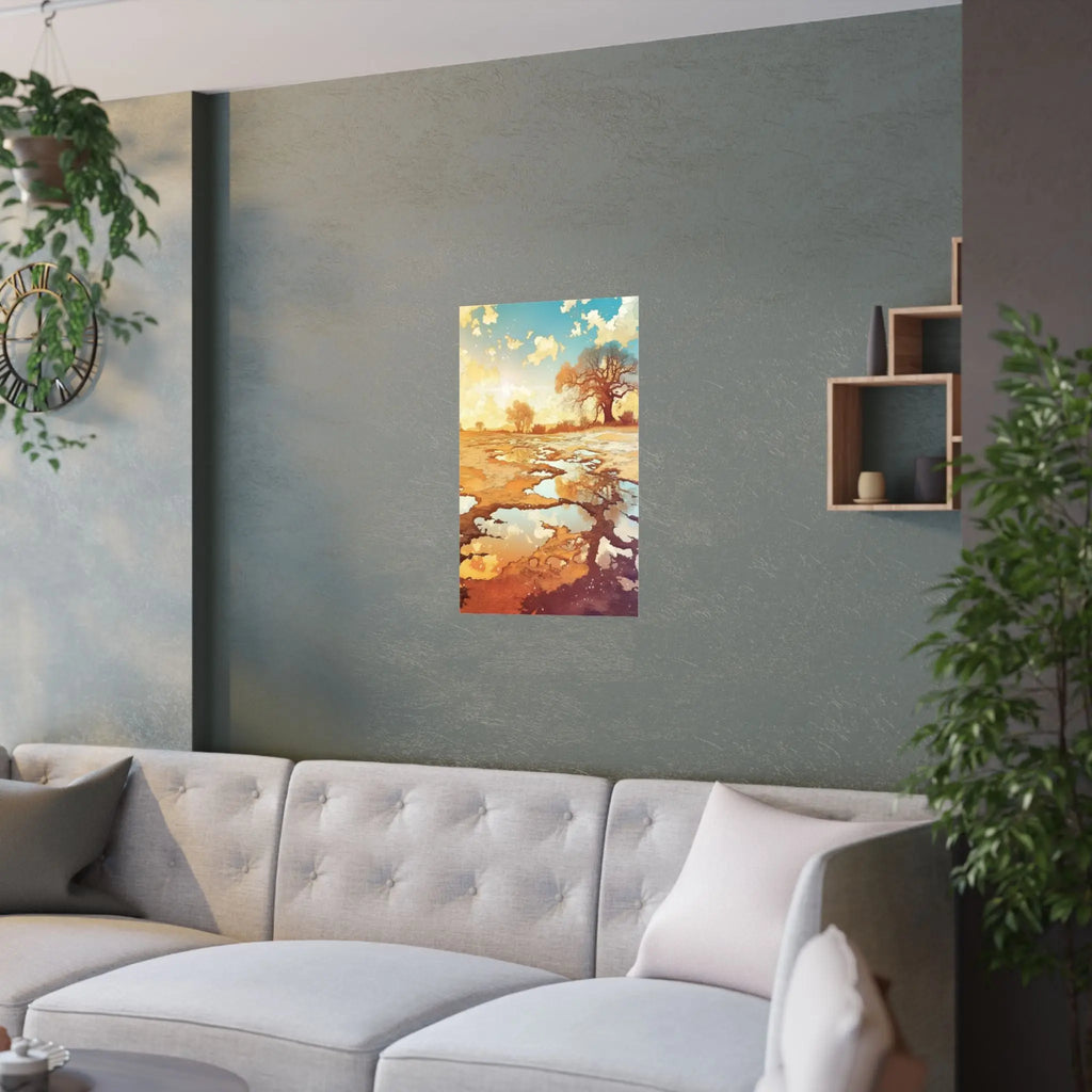 Satin Poster — Golden Sunset Landscape Art Print Printify