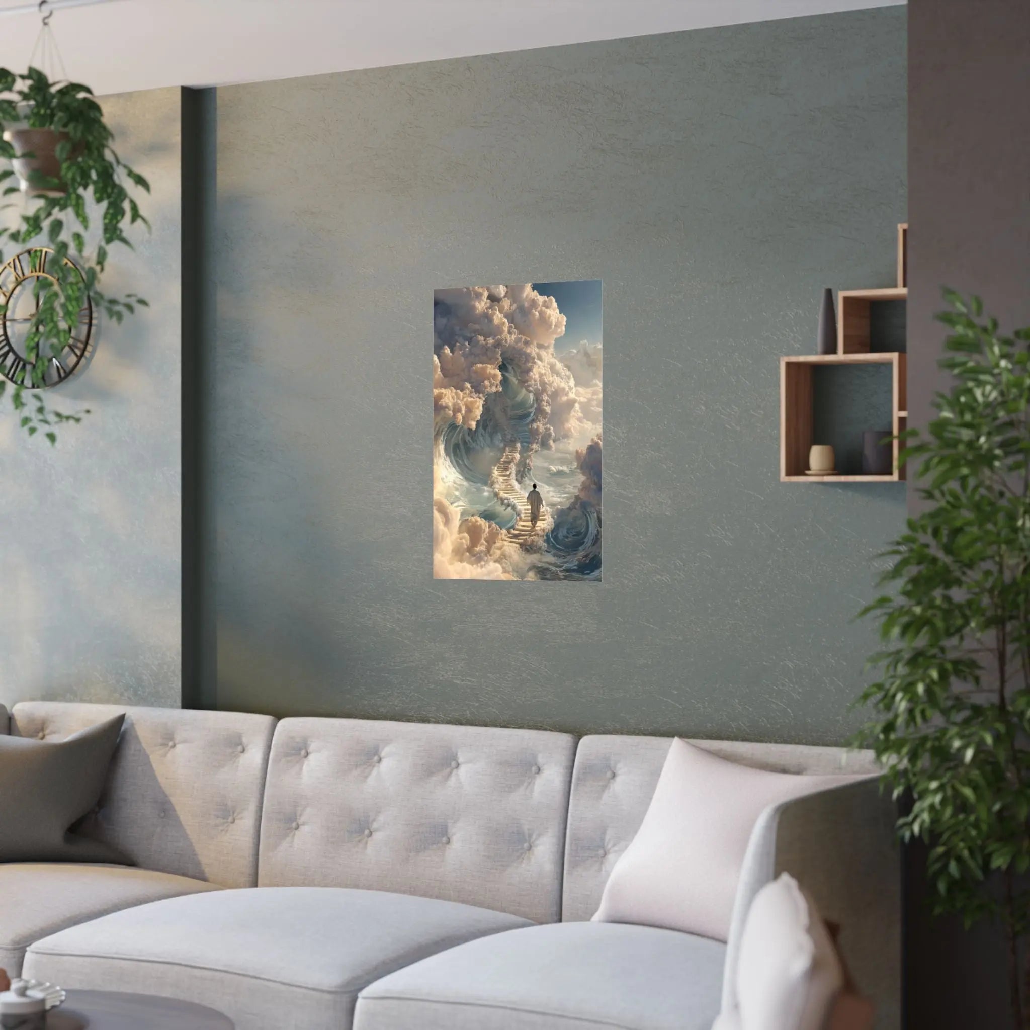 Satin Poster — Dreamy Stairway to the Clouds Wall Art Printify