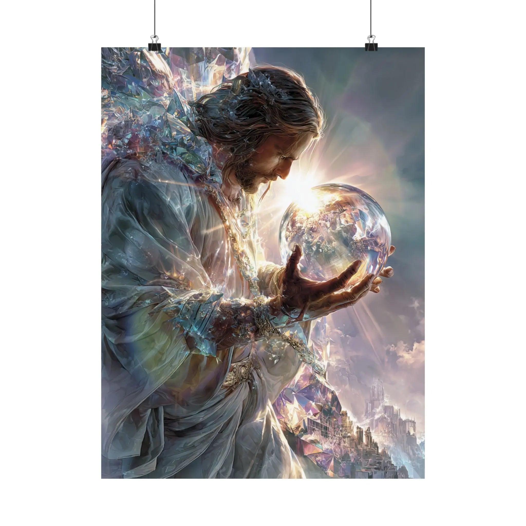 Jesus Holding the World Satin Poster — Spiritual Christian Wall Art Printify