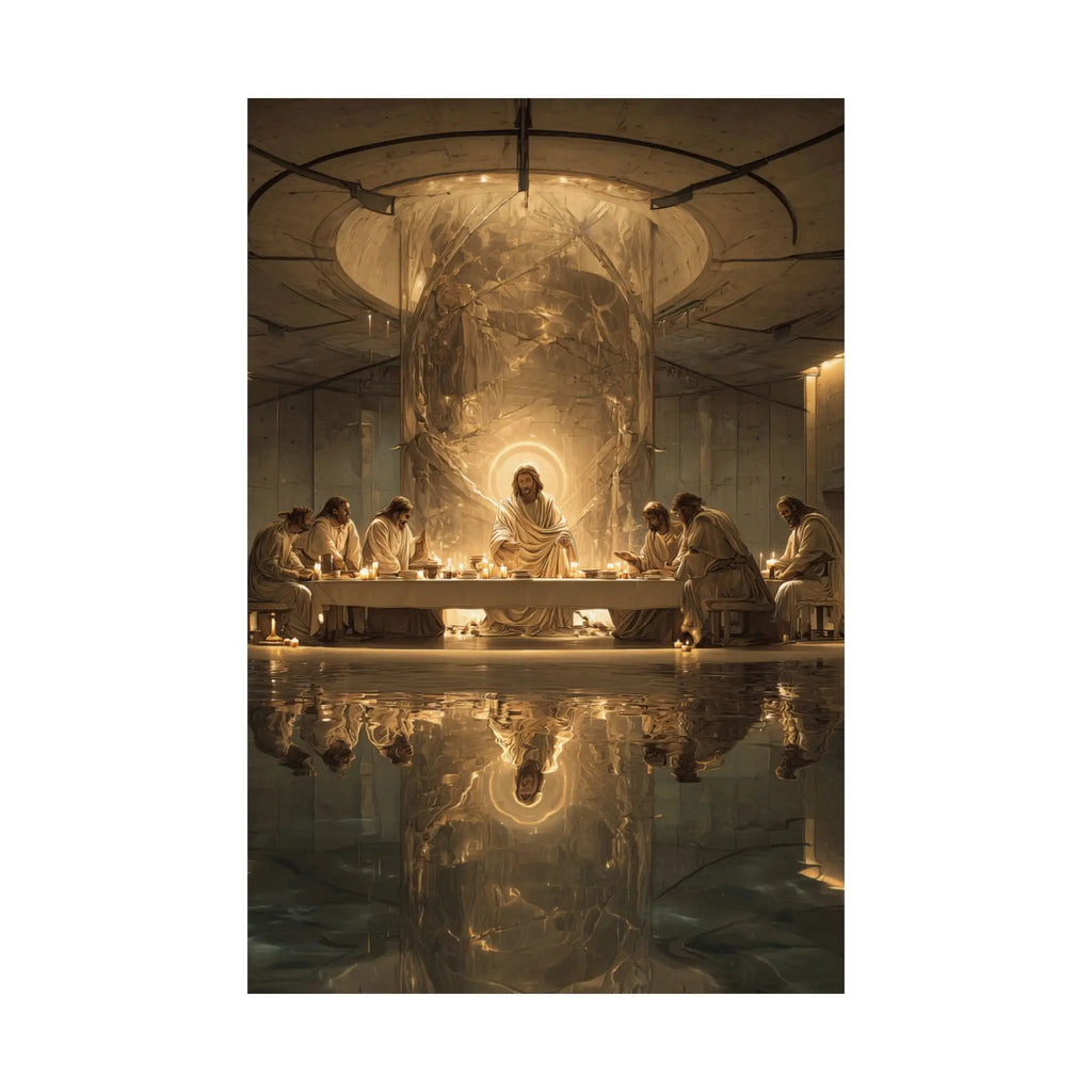 Satin Poster — Golden Last Supper Reflection Art Print (210gsm) Printify