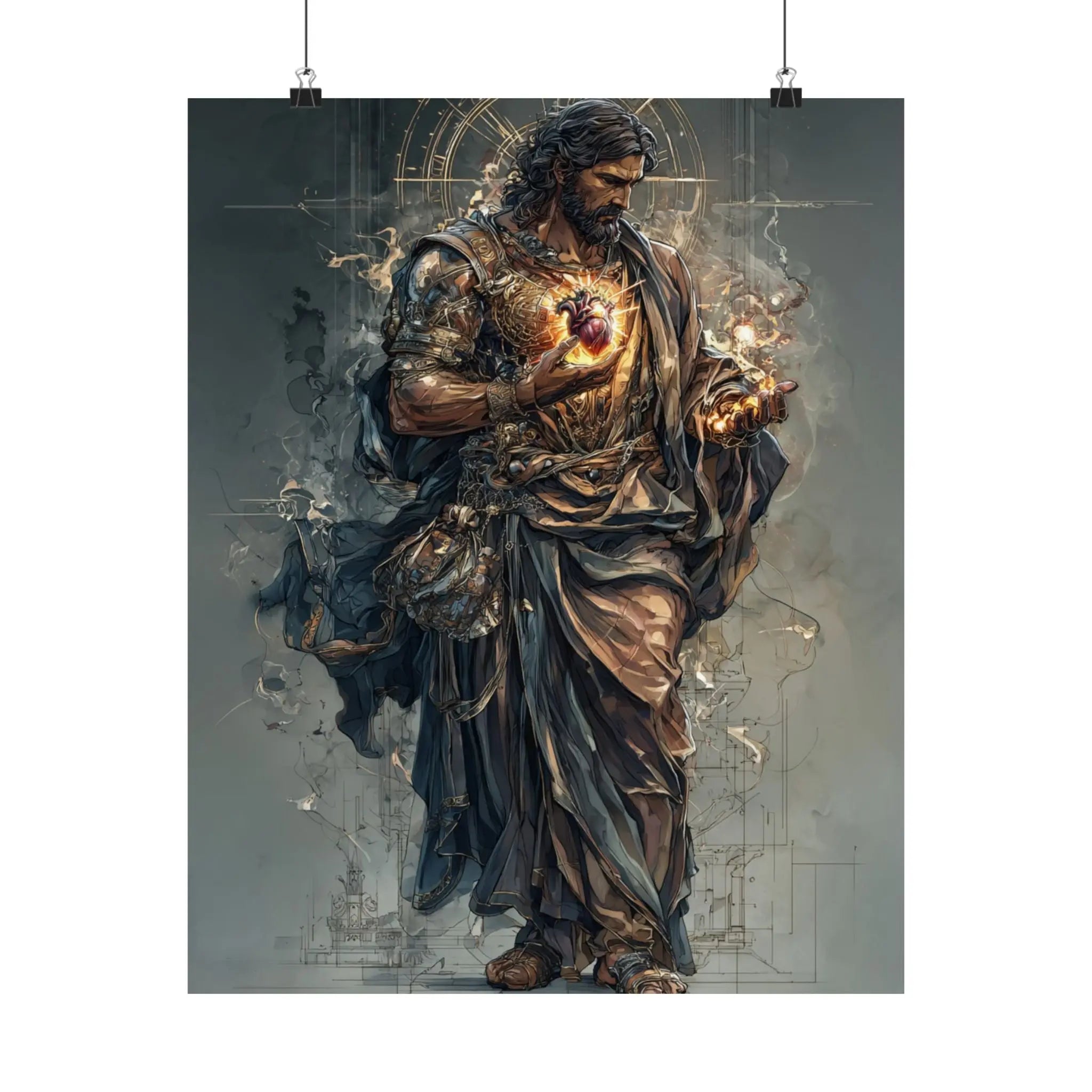 Religious Jesus Heart Satin Poster – Dramatic Sacred Art Wall Print Printify