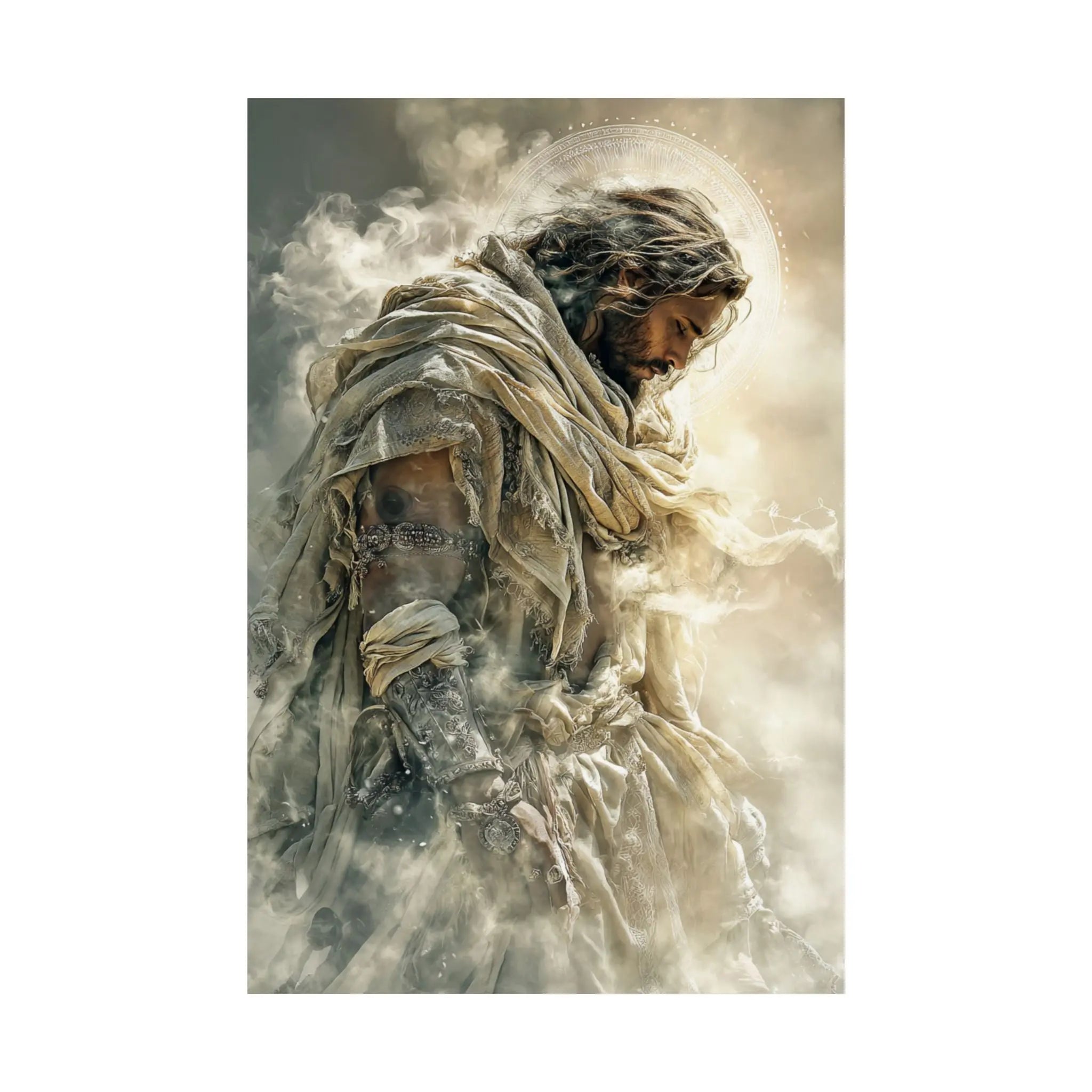 Satin Poster — Reverent Jesus Portrait Art Print (210gsm) Printify