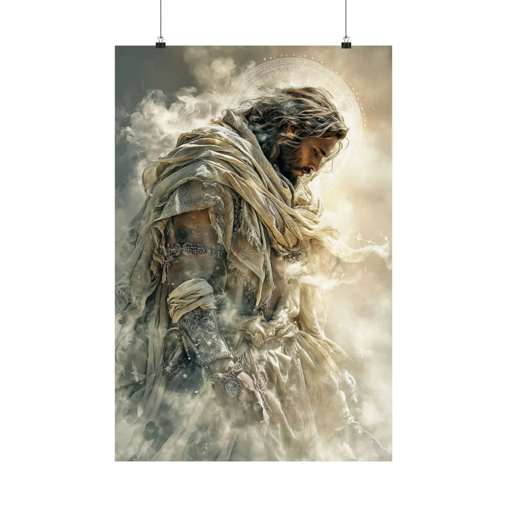 Satin Poster — Reverent Jesus Portrait Art Print (210gsm) Printify