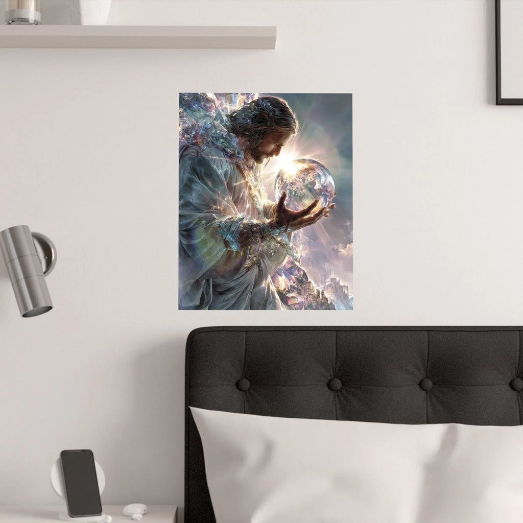Jesus Holding the World Satin Poster — Spiritual Christian Wall Art Printify