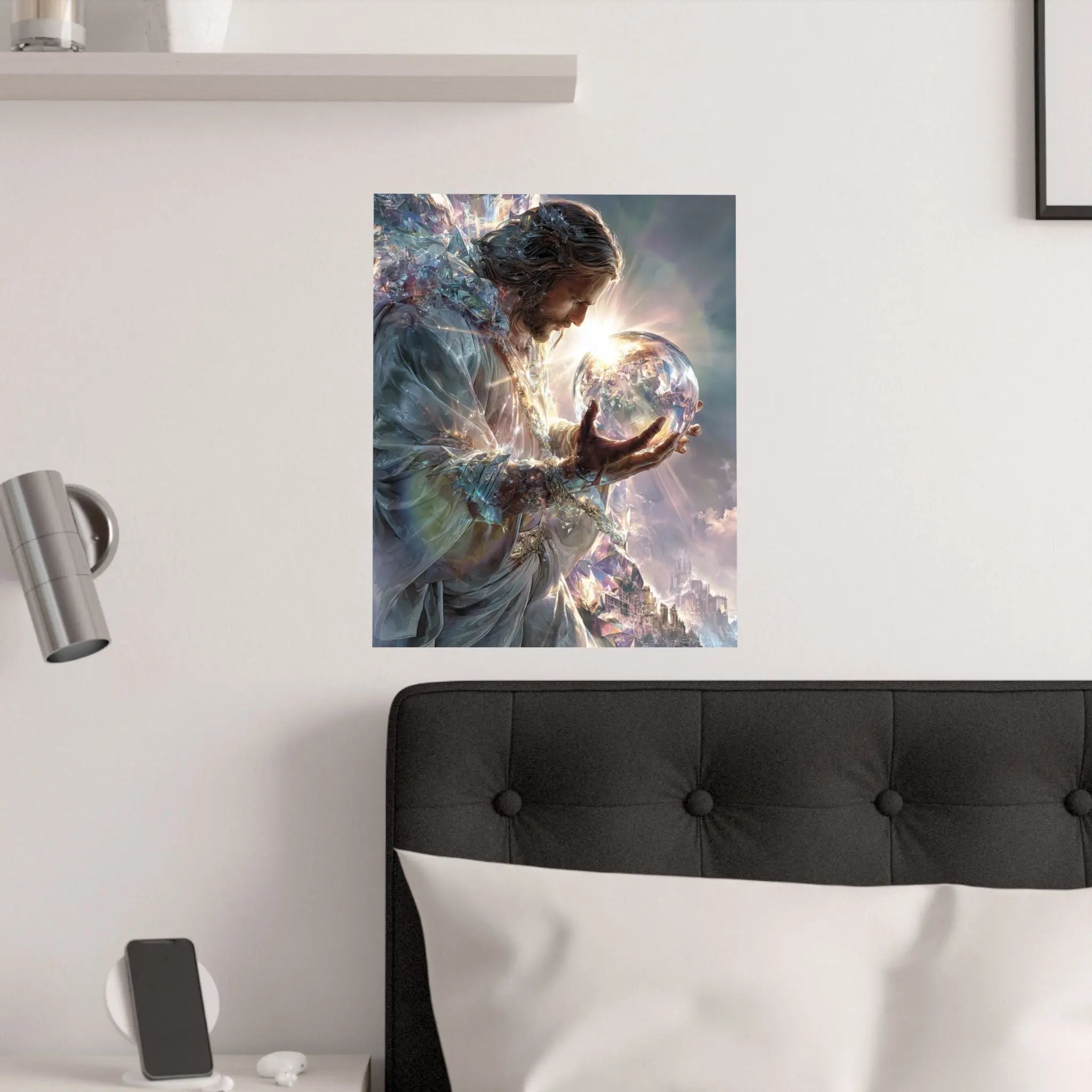 Jesus Holding the World Satin Poster — Spiritual Christian Wall Art Printify