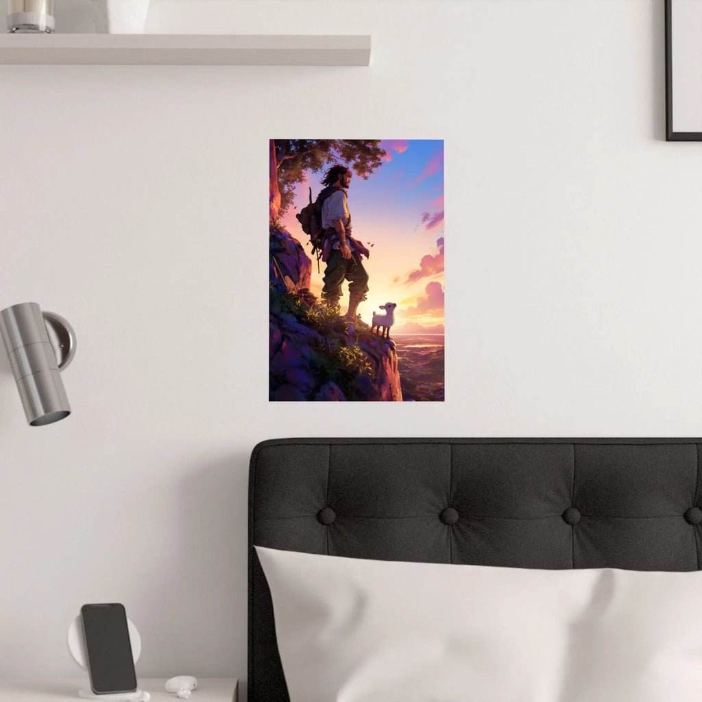 Satin Poster – Adventurer at Sunset Illustration (210gsm) Printify