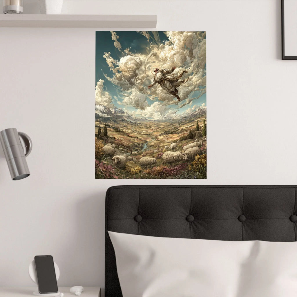 Satin Poster — Shepherd Ascending Fantasy Landscape Print (210gsm) Printify