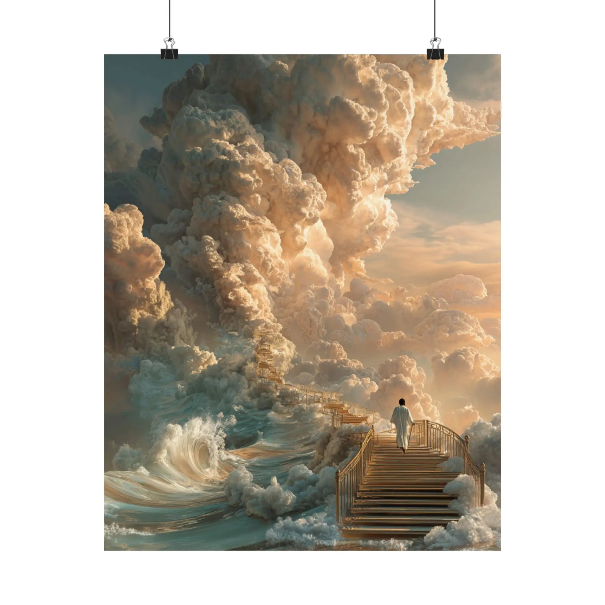 Satin Poster — Surreal Stairway to the Clouds Art Print Printify