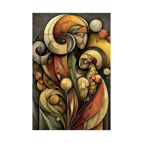 Abstract Floral Figurative Satin Poster — Warm Earth Tones Art Print Printify
